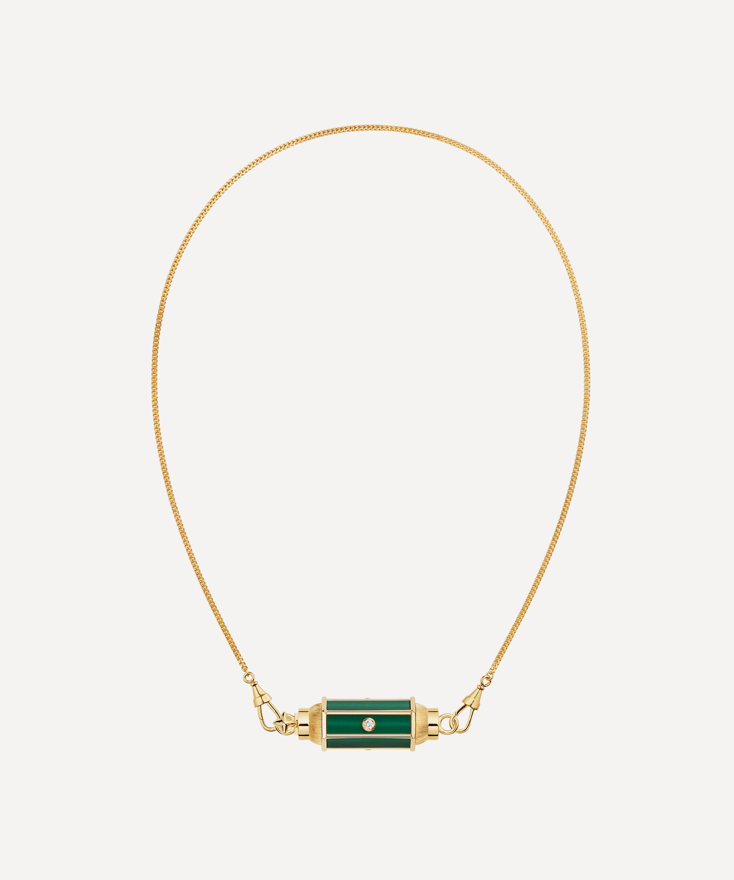 Marie Lichtenberg - 18ct Gold Diamond Malachite Baby Locket Necklace image number 0