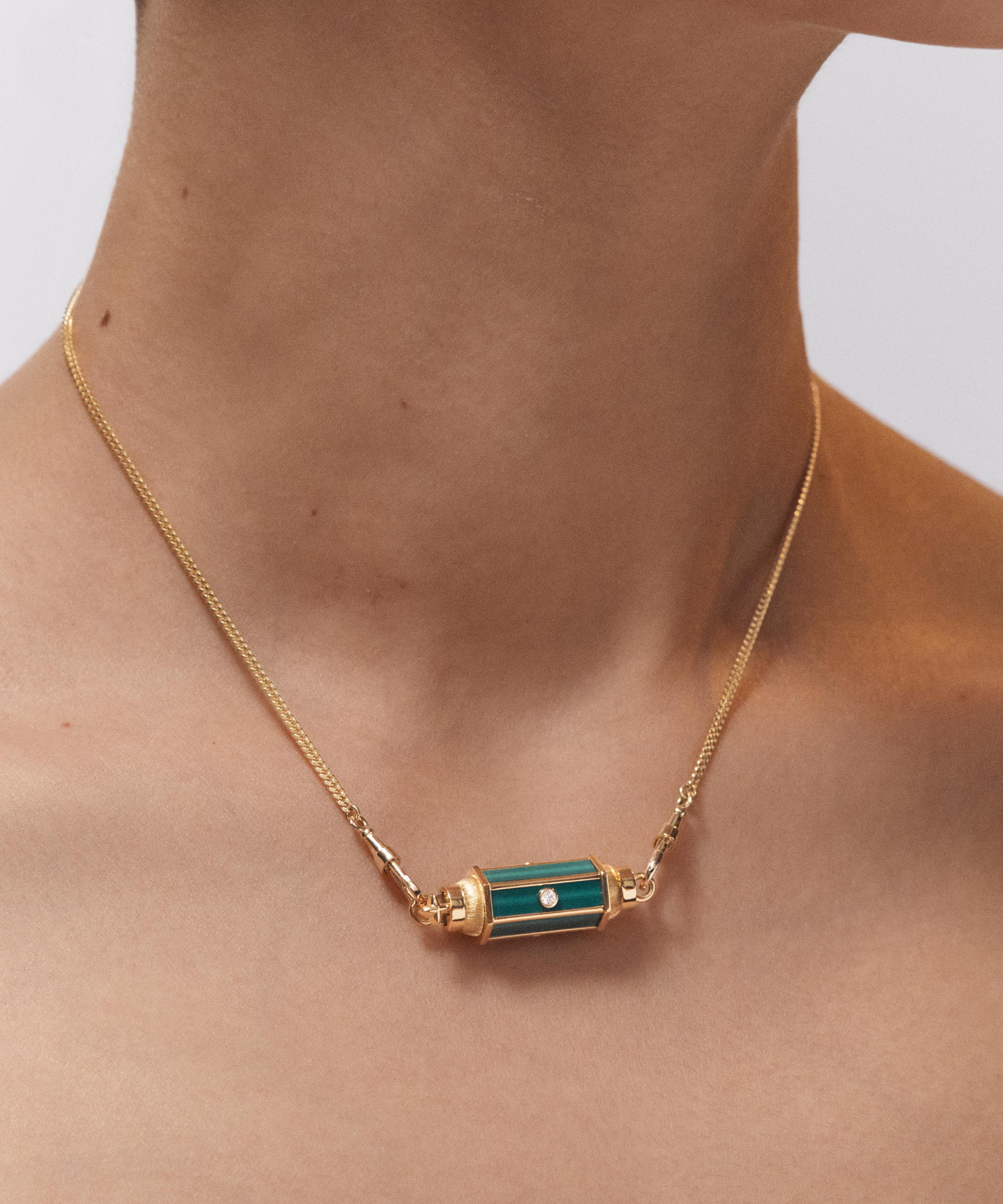 Marie Lichtenberg - 18ct Gold Diamond Malachite Baby Locket Necklace image number 1