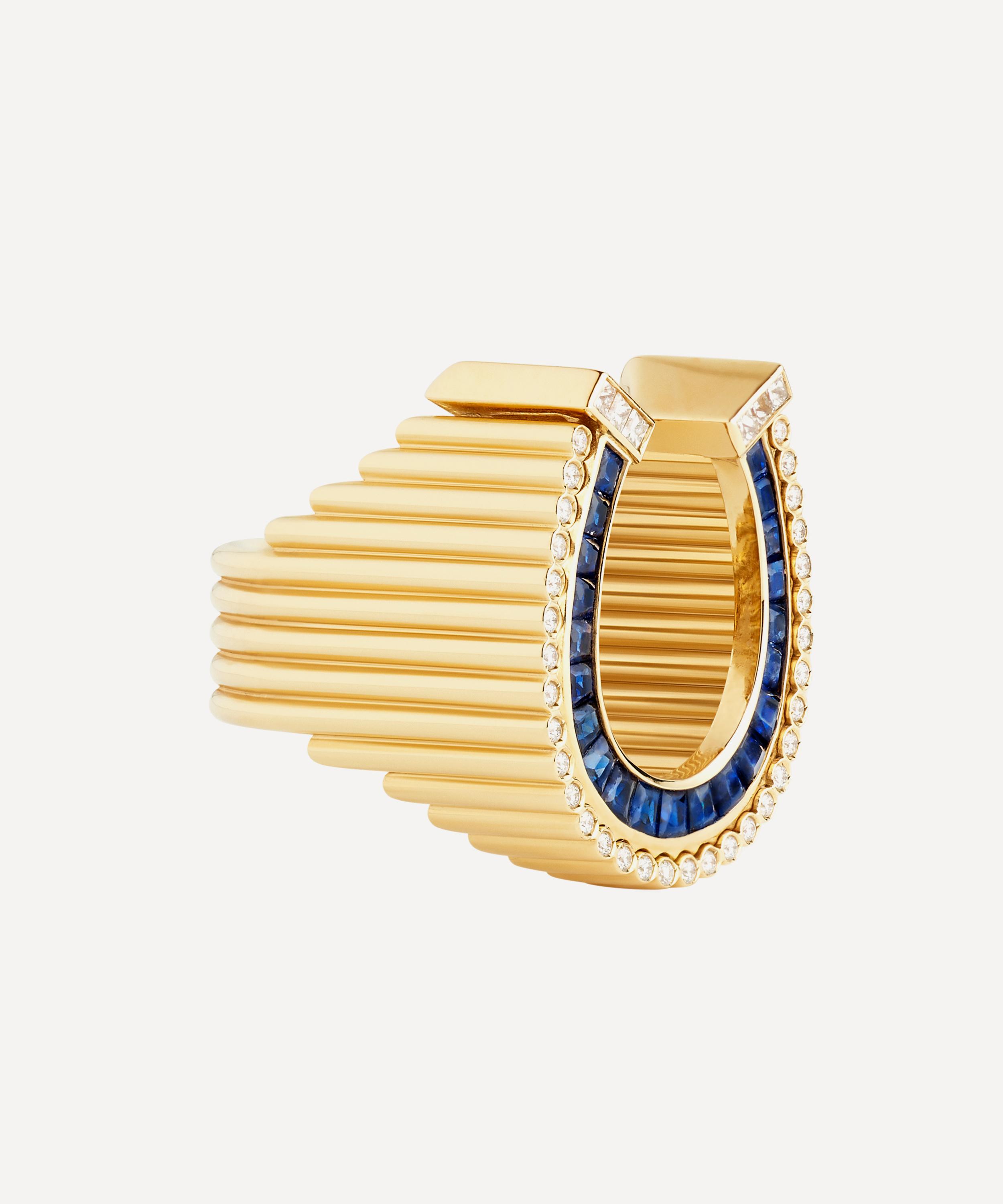 Marie Lichtenberg - 18ct Gold Sapphire Horseshoe Ring image number 3