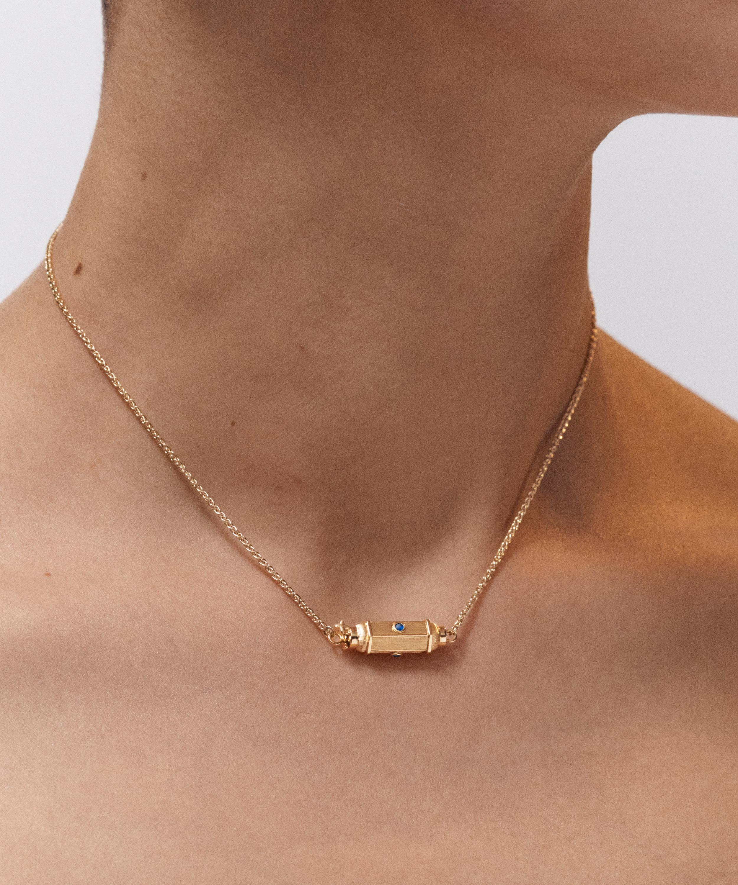 Marie Lichtenberg - 18ct Gold Sapphire Micro Coco Locket Necklace image number 1