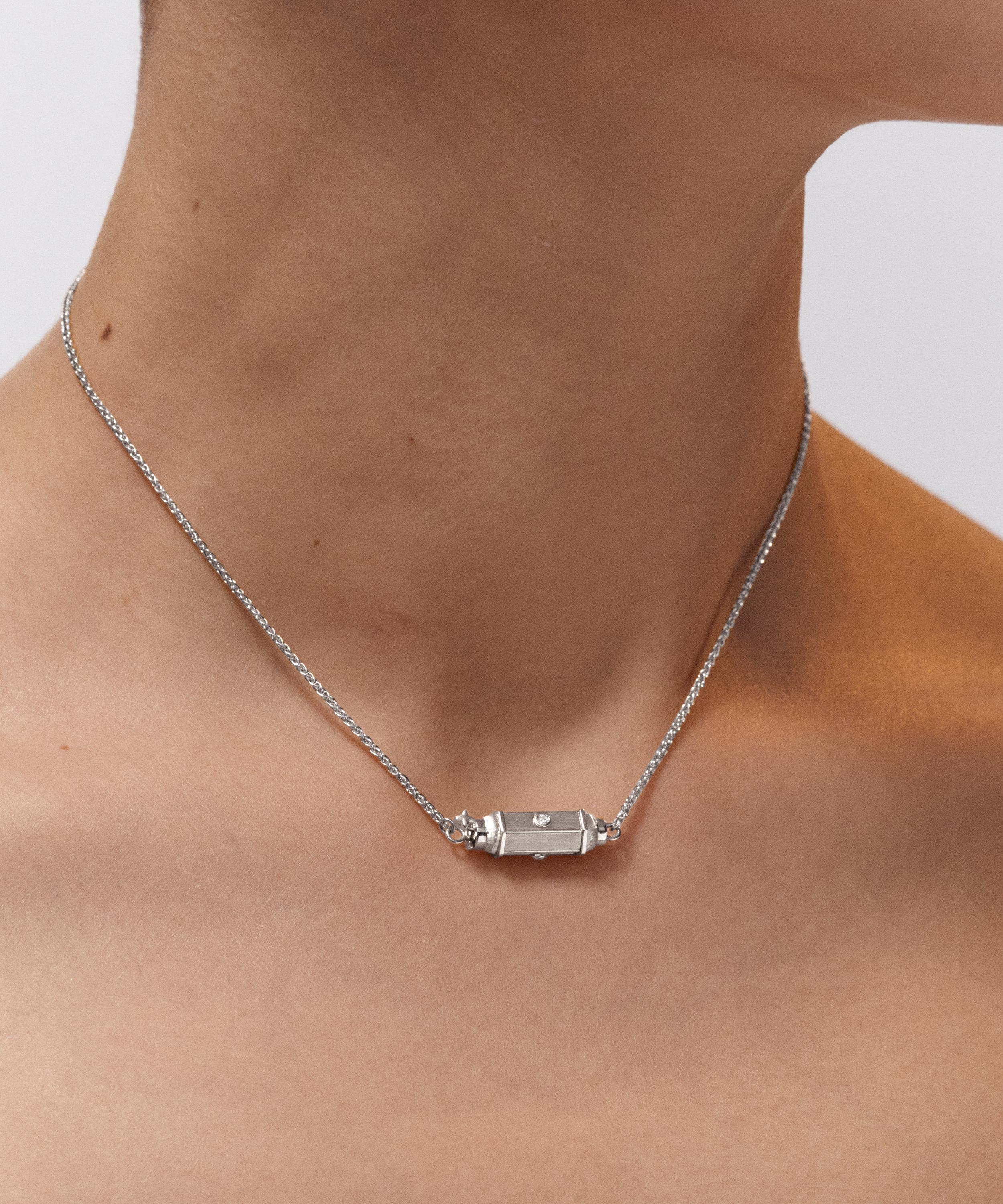 Marie Lichtenberg - 18ct White Gold Diamond Micro Coco Locket Necklace image number 1
