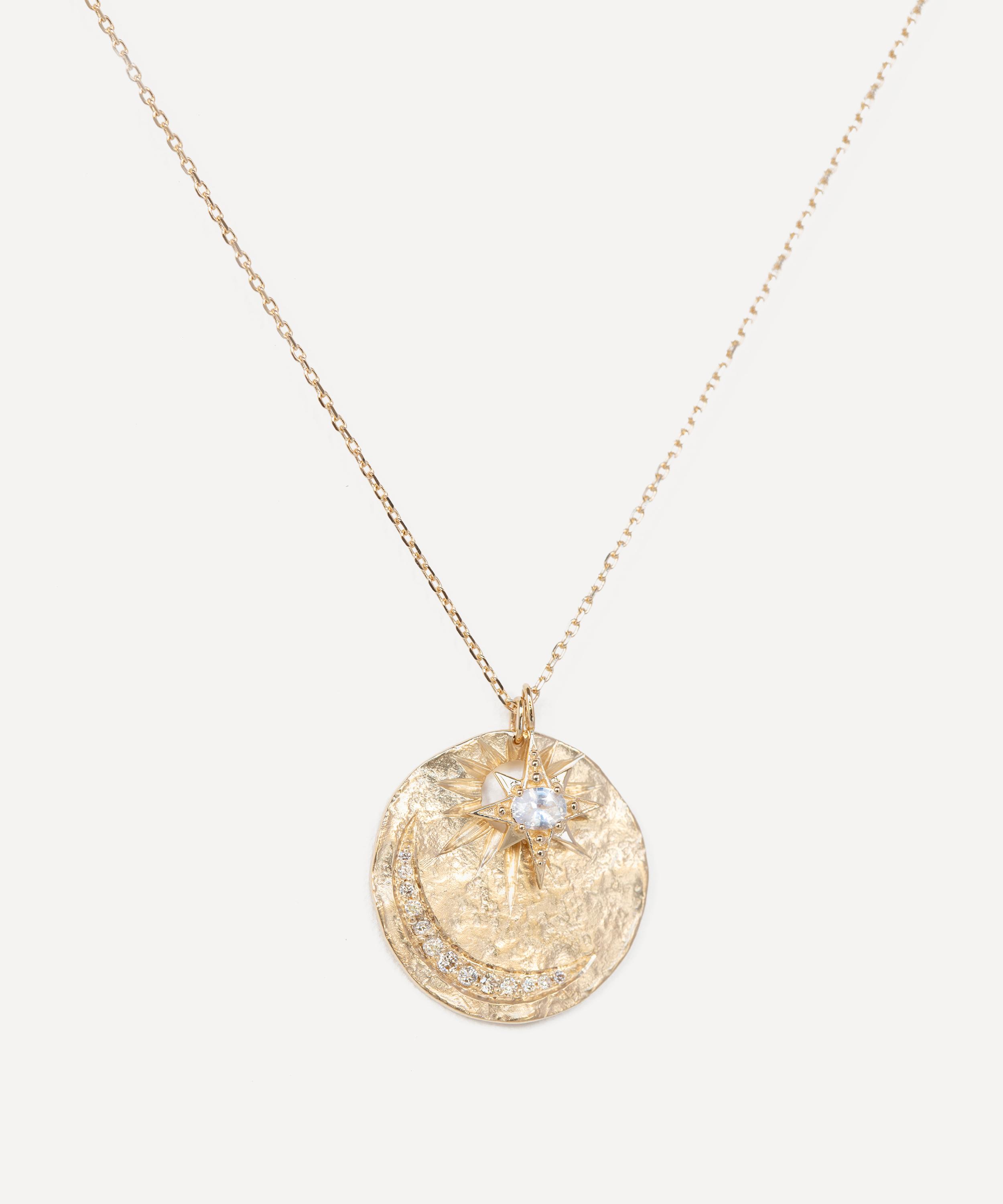 Celine Daoust - 14ct Gold Sapphire Sun and Diamond Moon Pendant Necklace image number 0