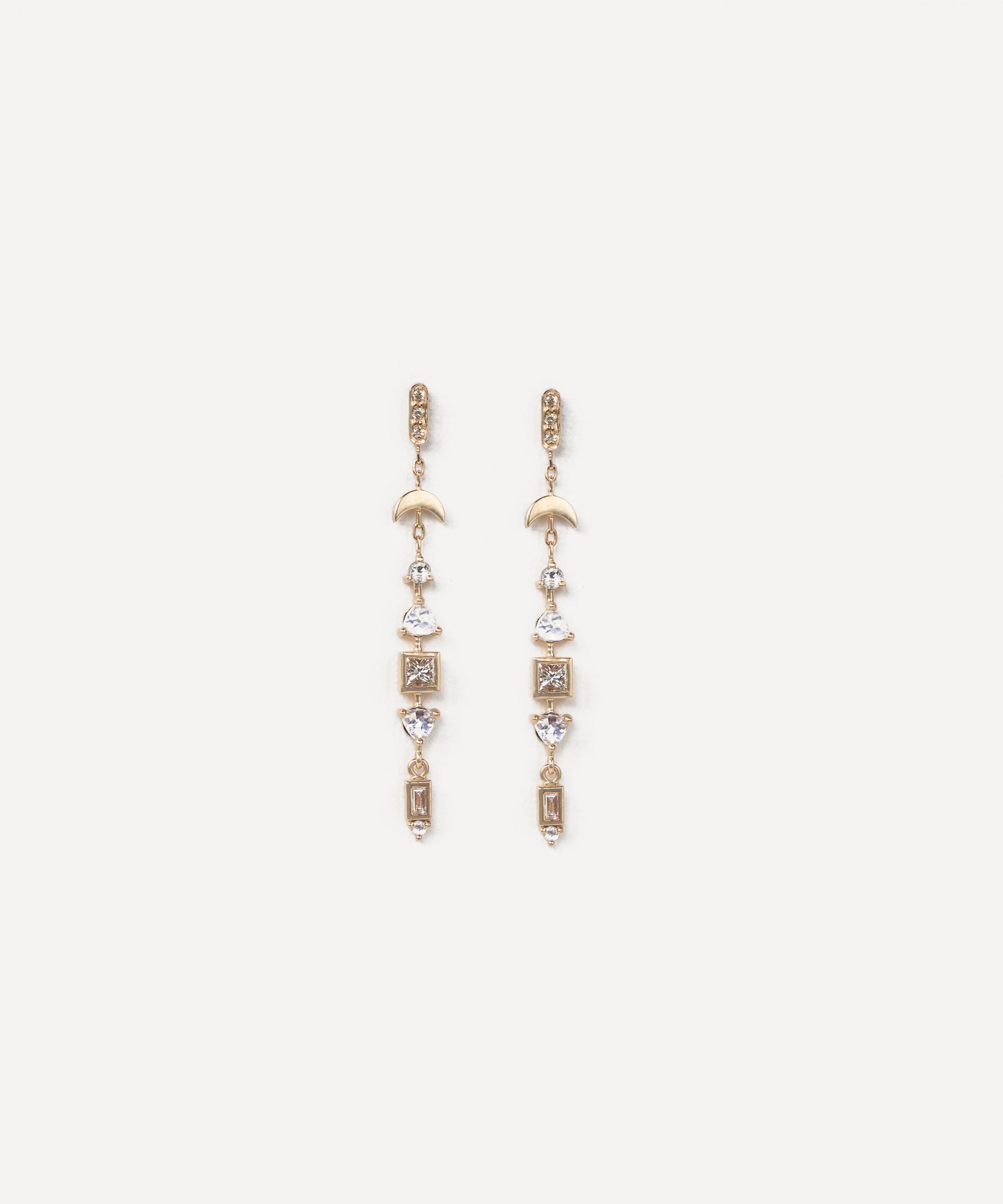 Celine Daoust - 14ct Gold Diamond and Moonstone Drop Earrings