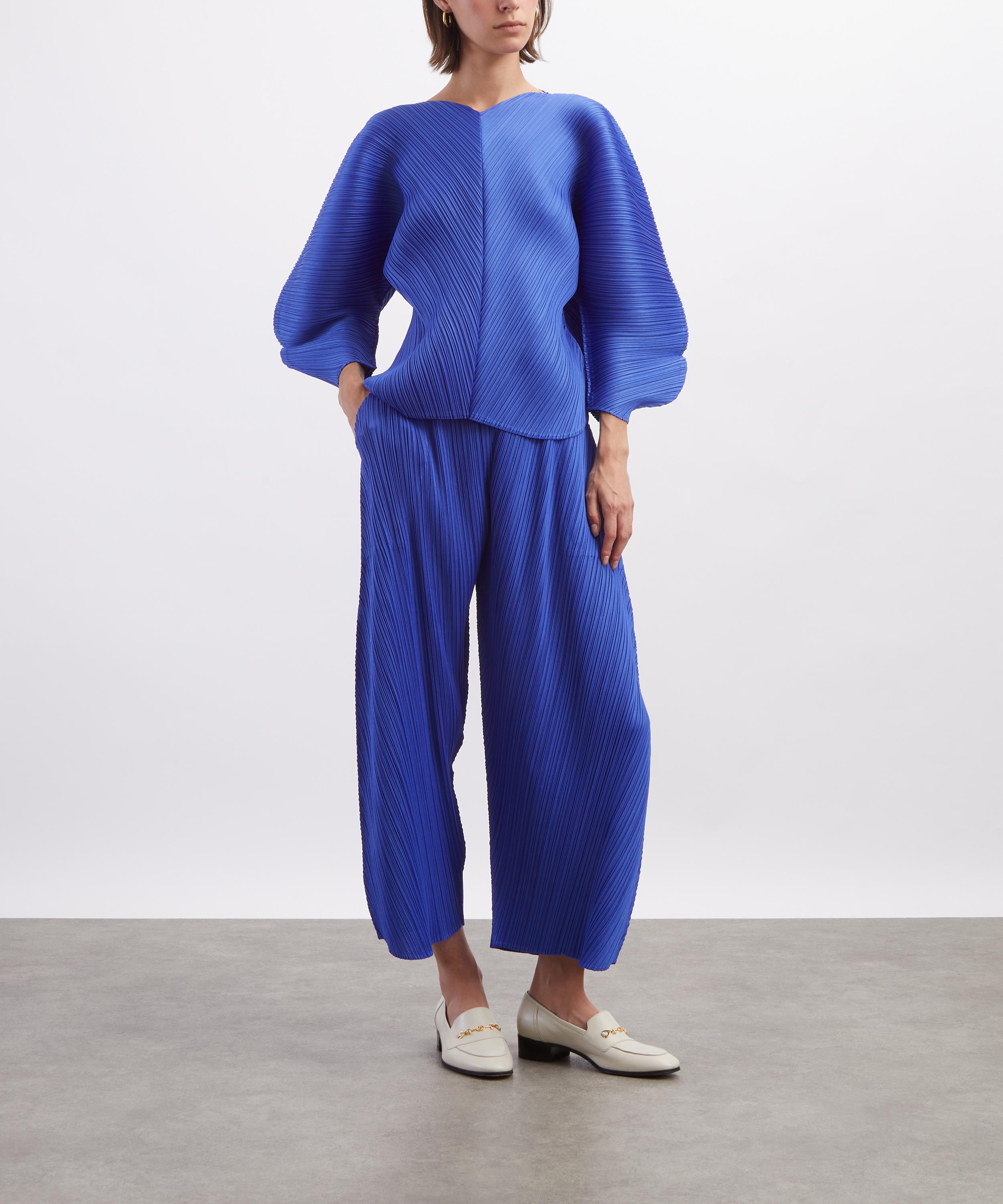 Pleats Please Issey Miyake - COAST Blue Pleated Wide-Leg Trousers image number 1