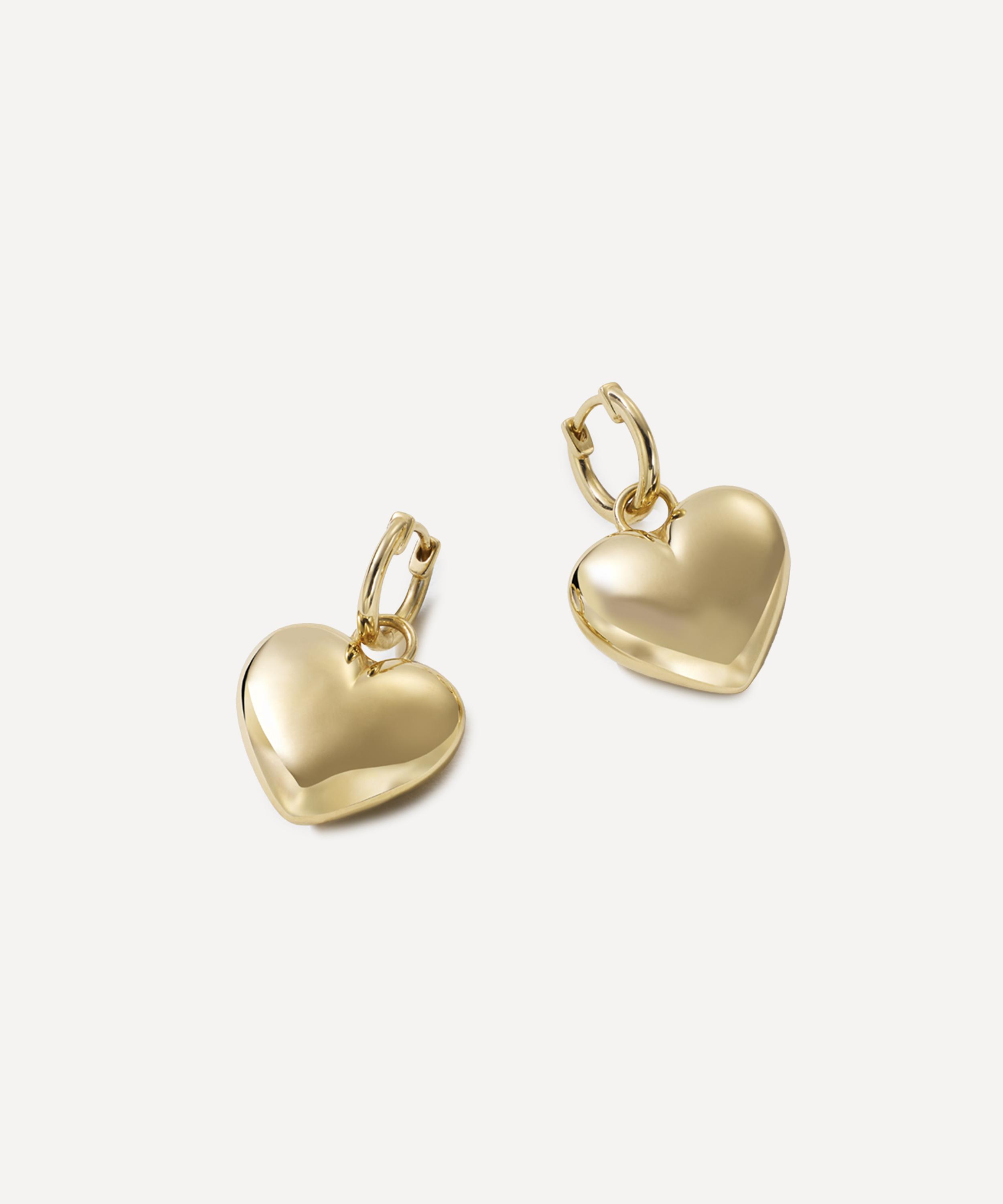Roxanne First - 14ct Gold Puffy Heart Drop Hoop Earrings