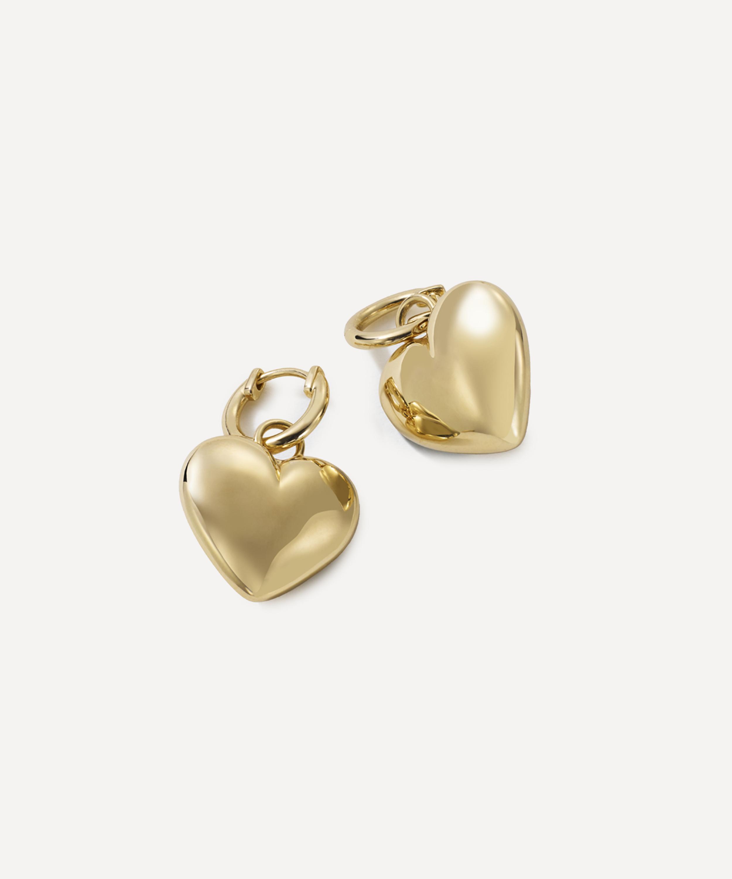 Roxanne First - 14ct Gold Puffy Heart Drop Hoop Earrings image number 2