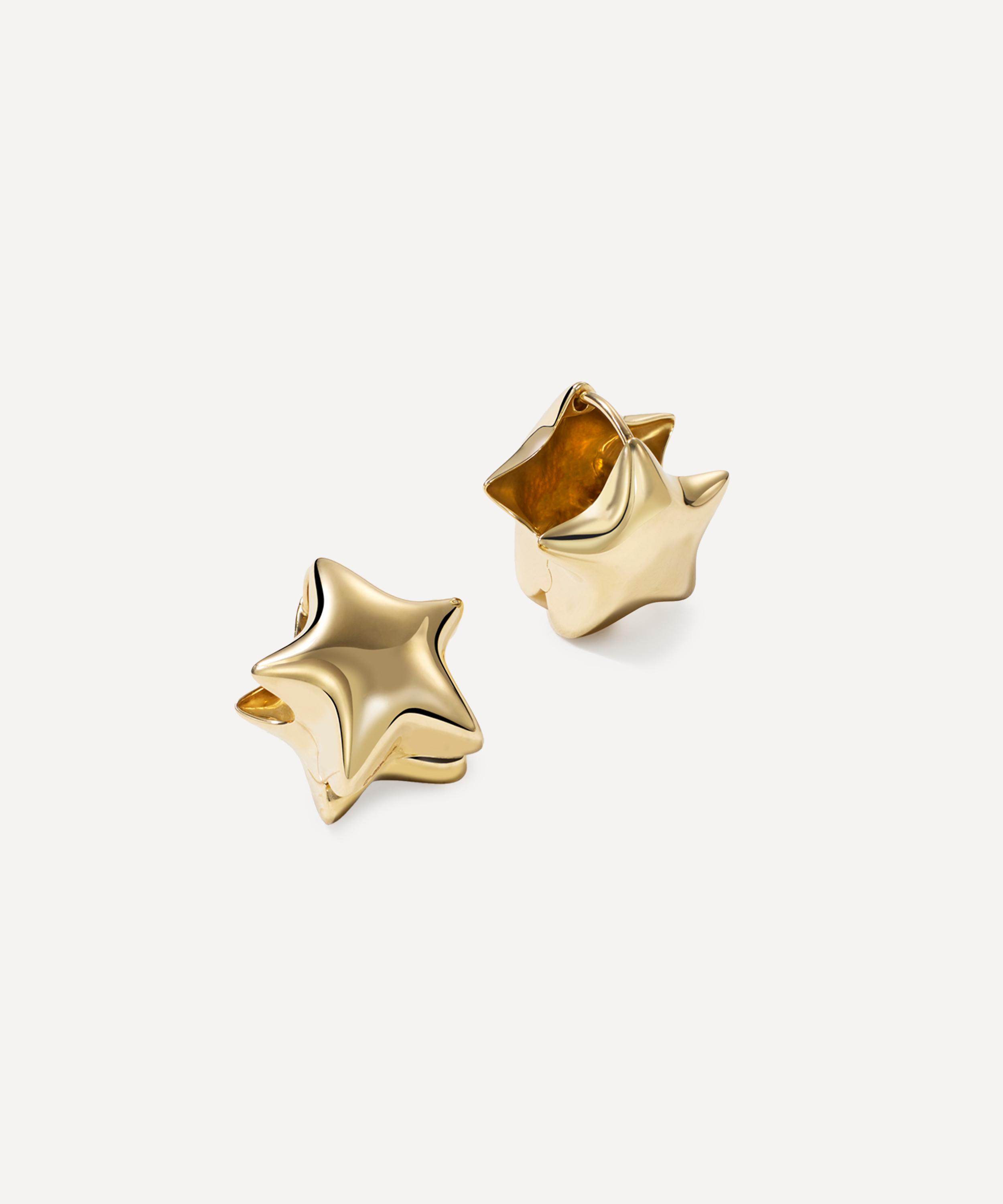 Roxanne First - 14ct Gold Puffy Star Hoop Earrings image number 2