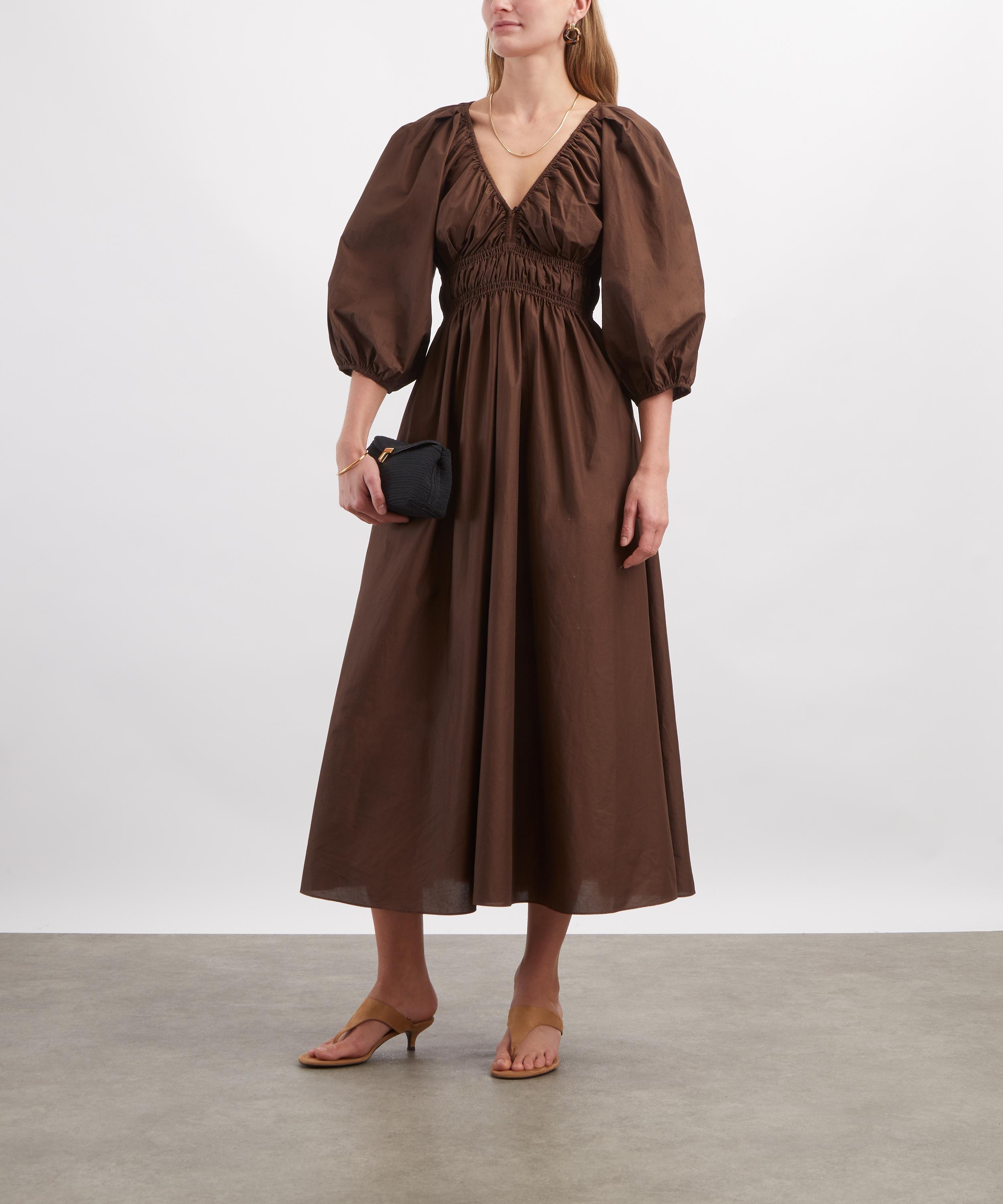 Matteau - Chocolate Shirred Plunge Button Midi Dress image number 1