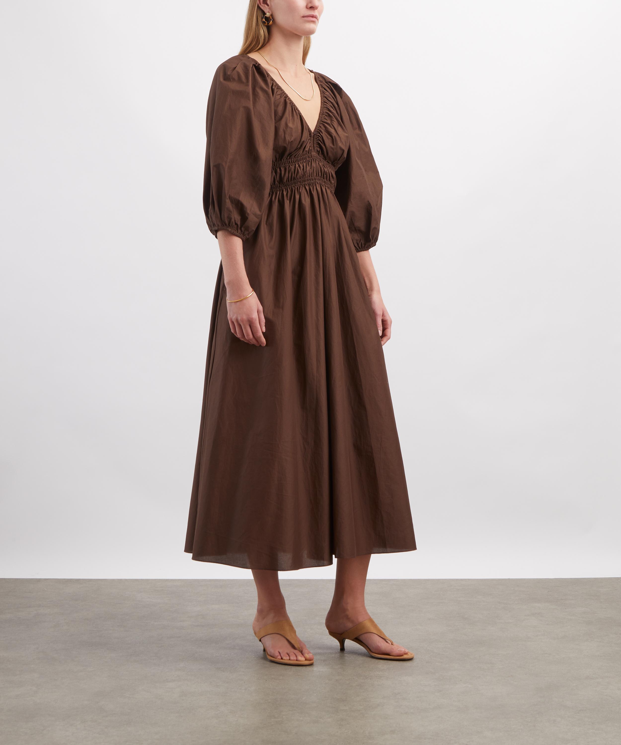 Matteau - Chocolate Shirred Plunge Button Midi Dress image number 2