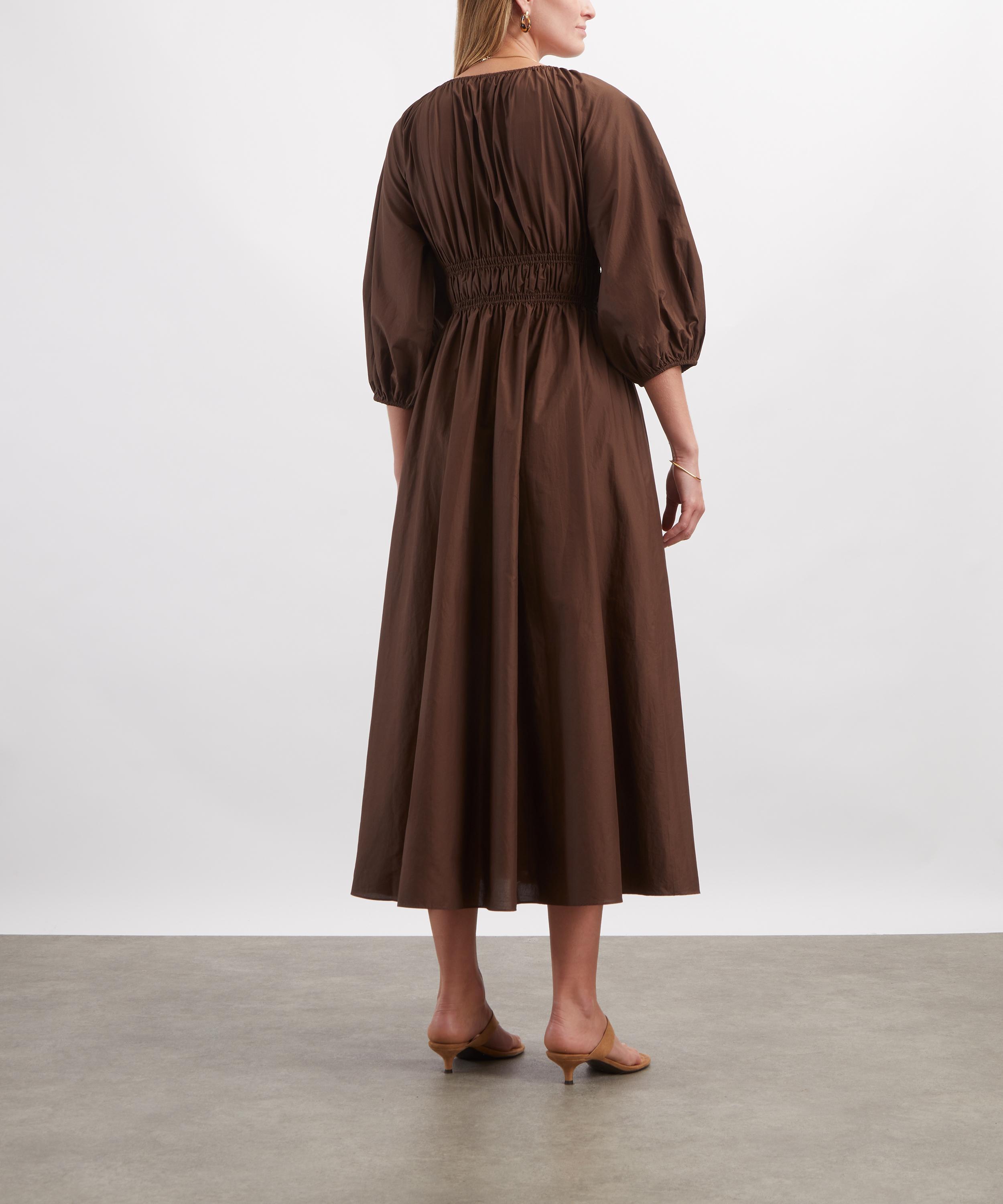 Matteau - Chocolate Shirred Plunge Button Midi Dress image number 3