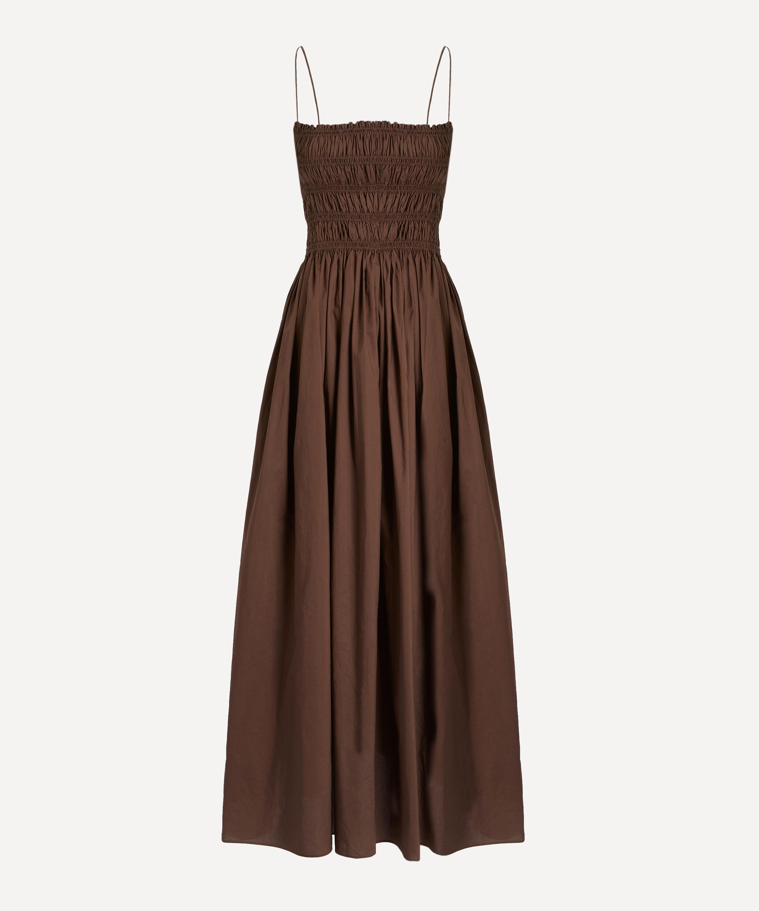 Matteau - Chocolate Shirred Bodice Midi Dress