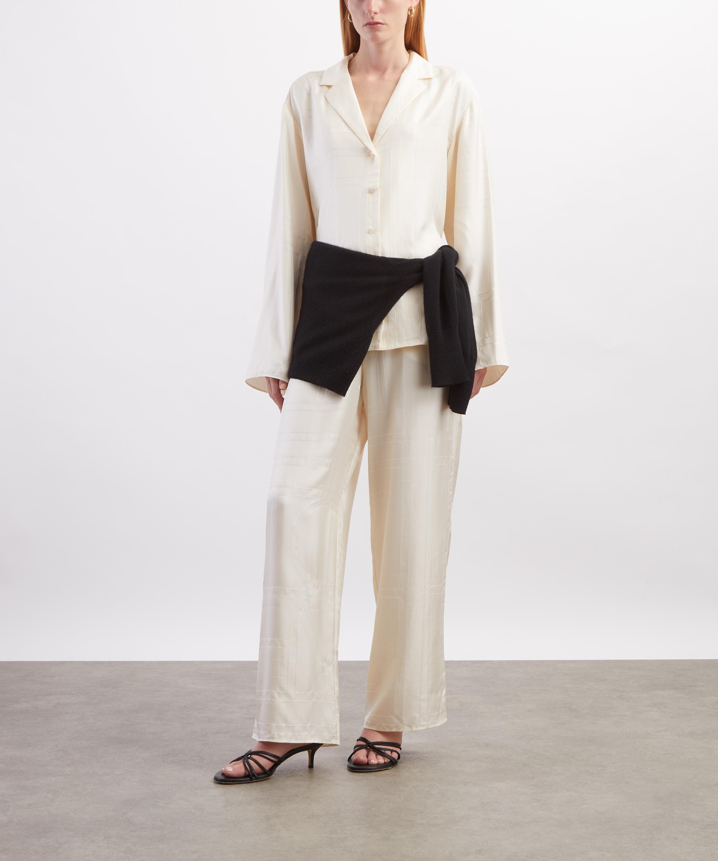 Toteme - Cream Monogram Silk PJ Top image number 1