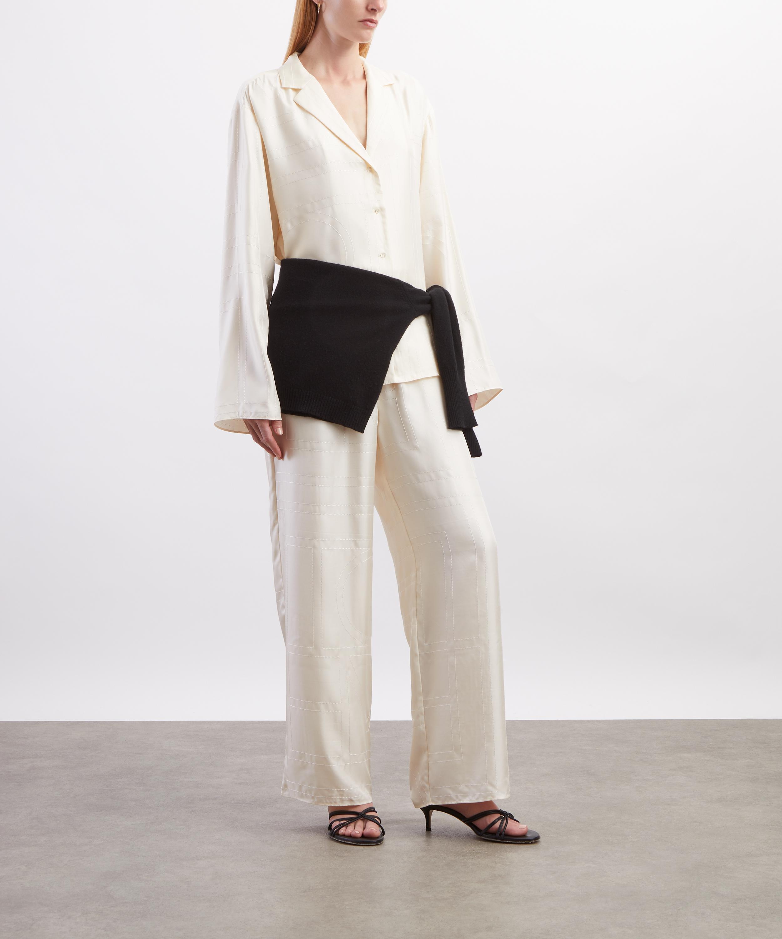 Toteme - Cream Monogram Silk PJ Bottoms&nbsp; image number 1