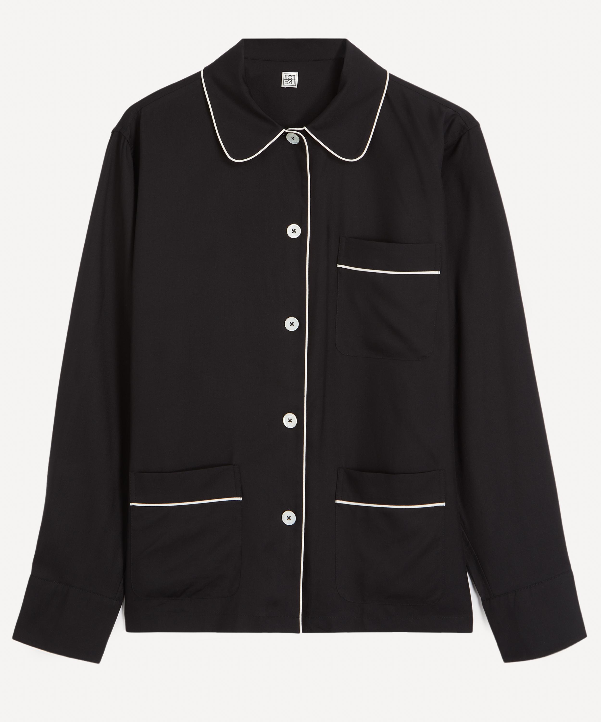Toteme - Black Piped Silk Pyjama Top image number 0