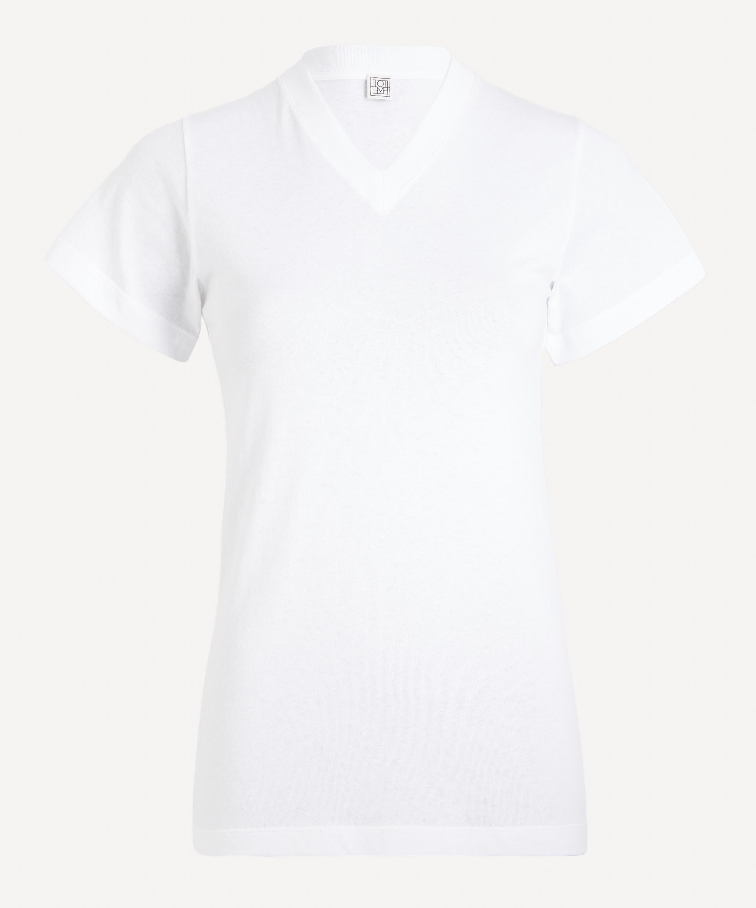 Toteme - White Wide-Ribbed V-Neck Top image number 0