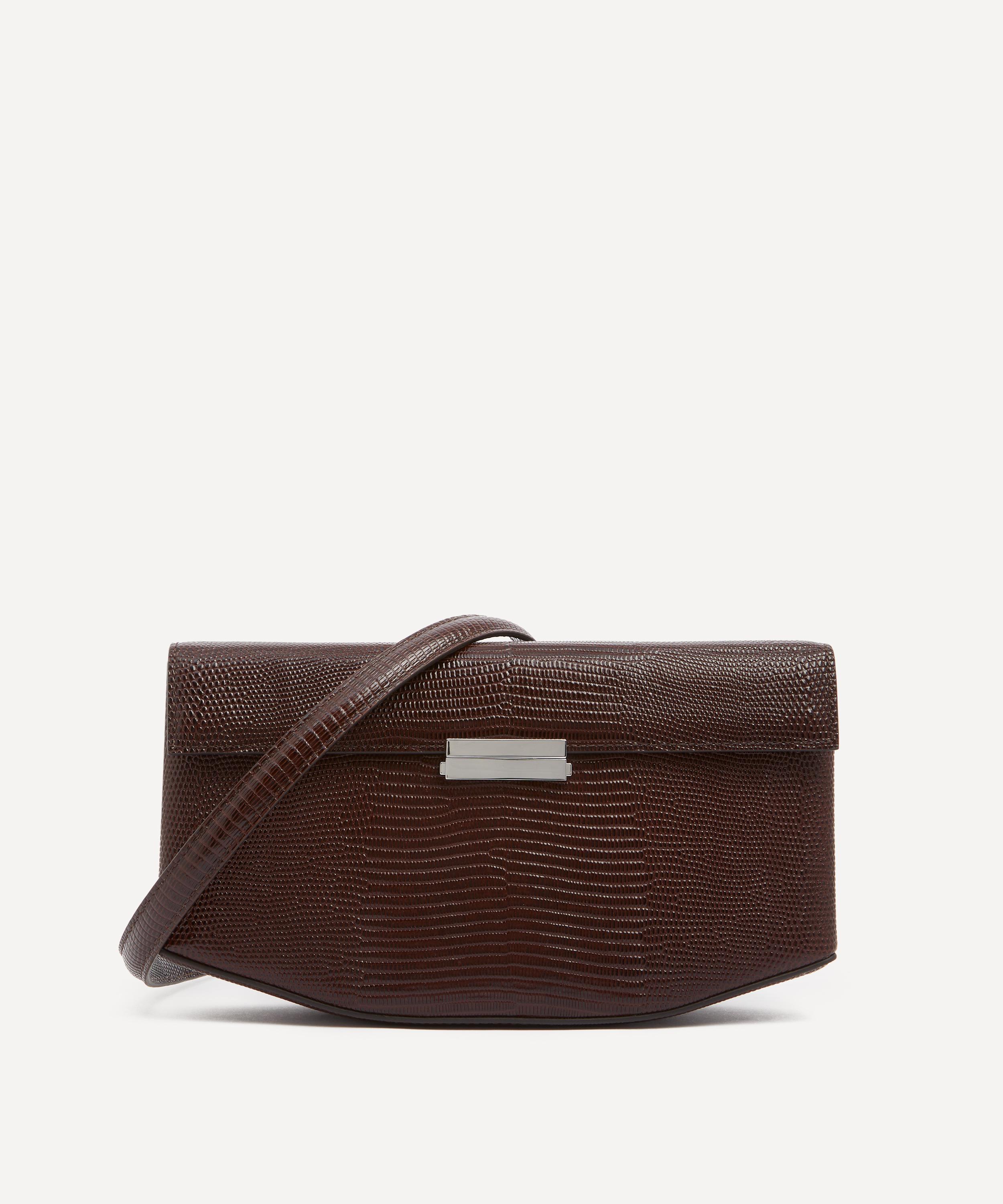 Toteme - Clip Lizard Embossed Brown Leather Clutch Bag