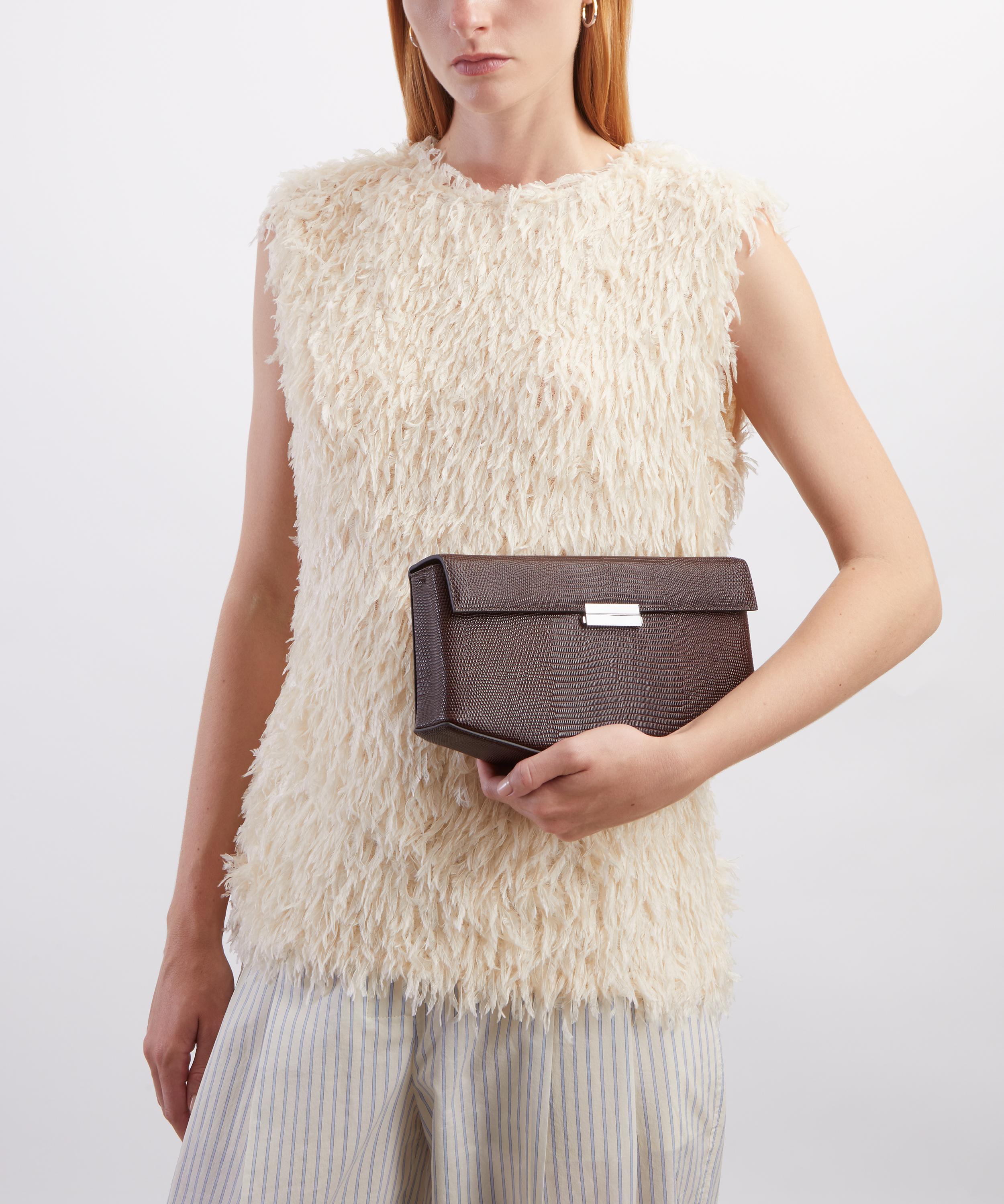 Toteme - Clip Lizard Embossed Brown Leather Clutch Bag image number 1