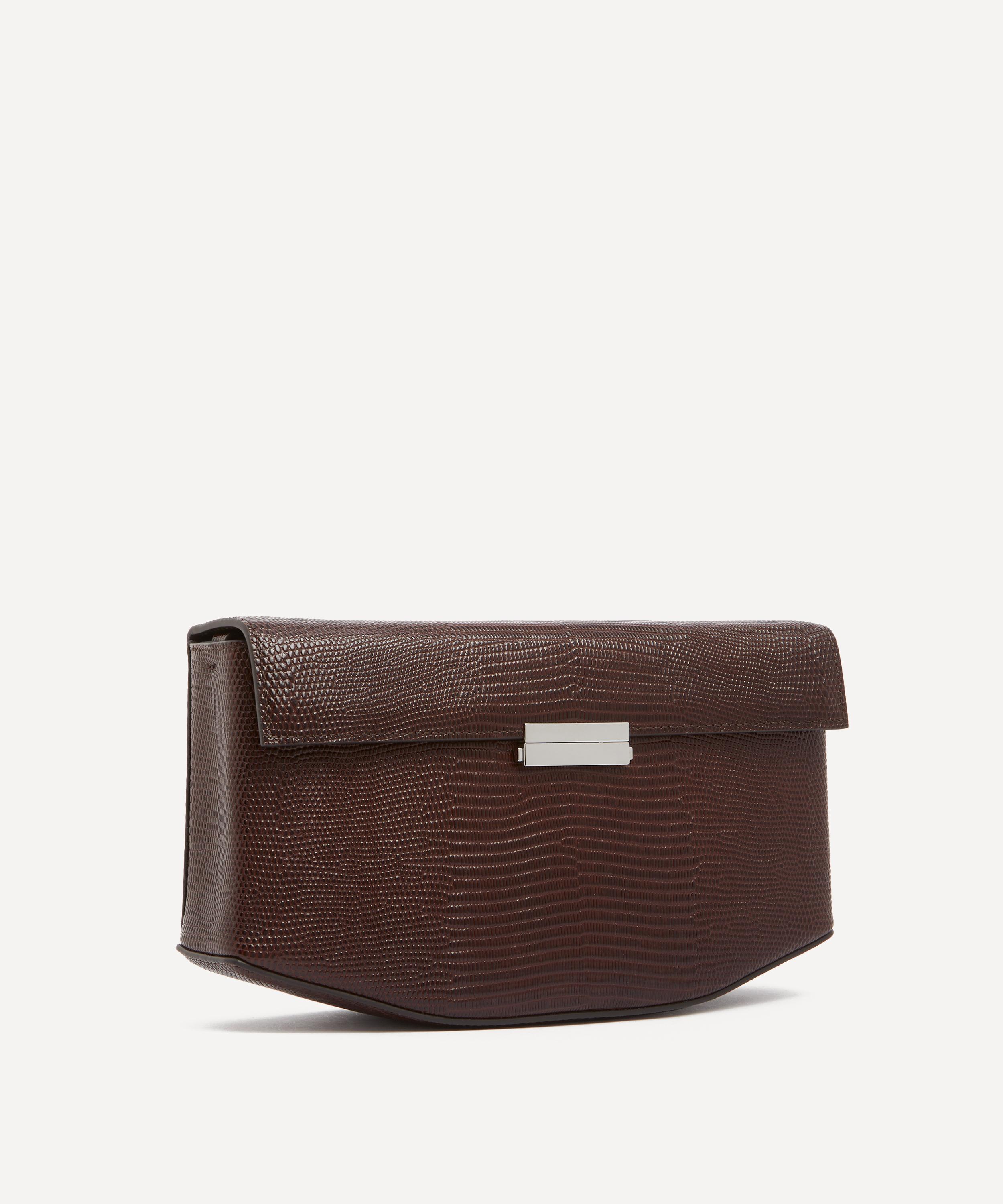Toteme - Clip Lizard Embossed Brown Leather Clutch Bag image number 2