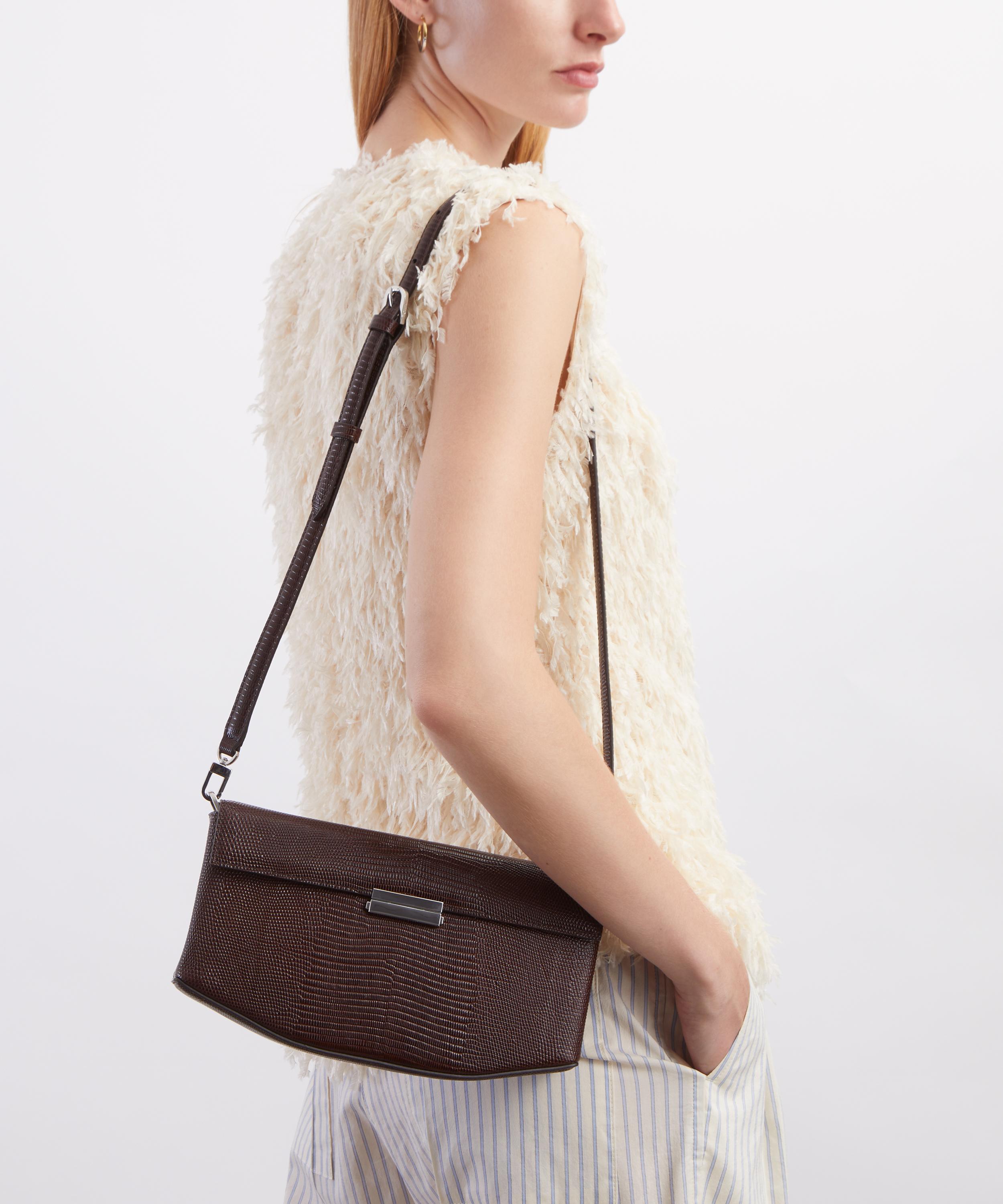 Toteme - Clip Lizard Embossed Brown Leather Clutch Bag image number 6