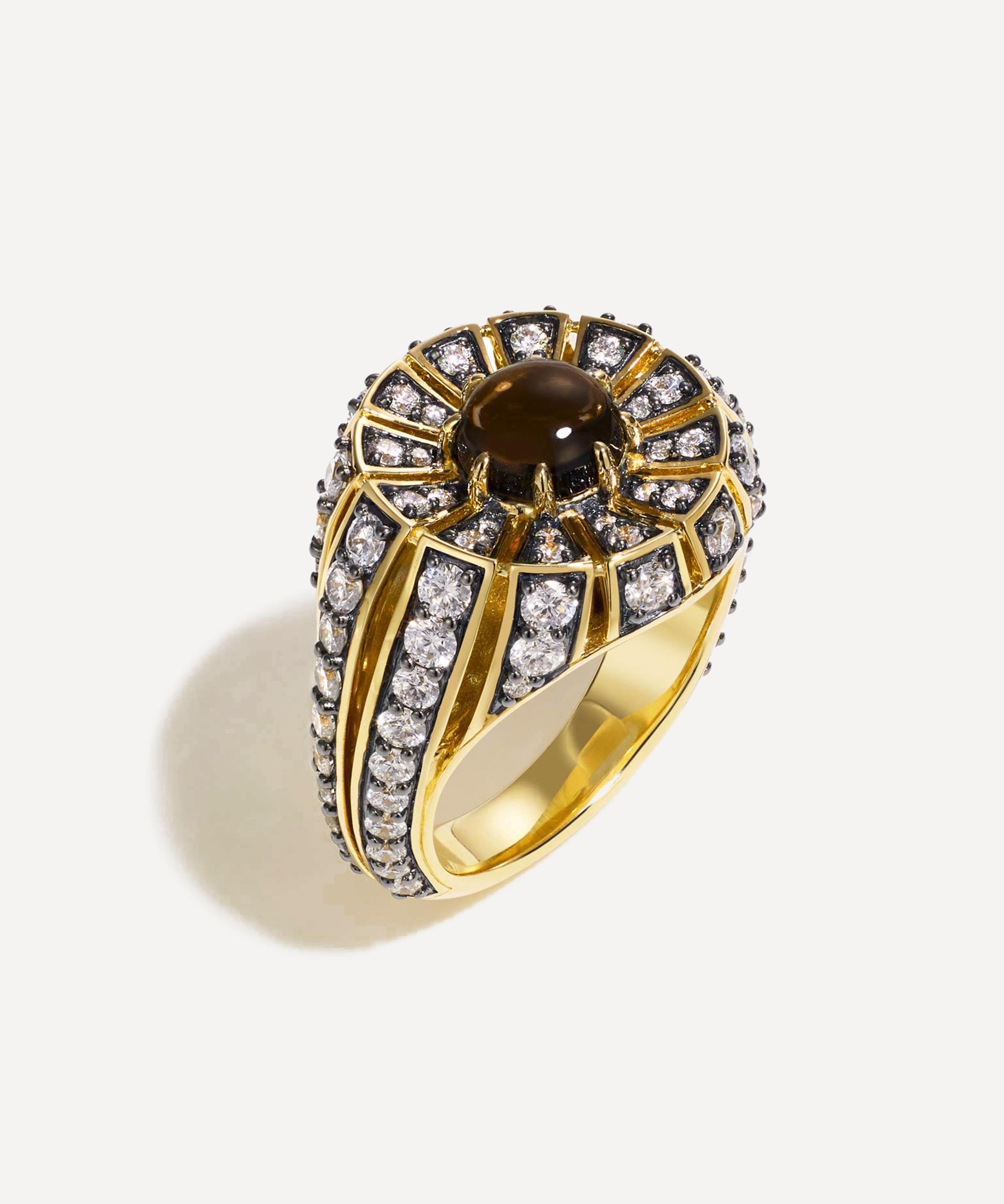 By Pariah - 14ct Gold Aurora Smokey Quartz Diamond Cocktail Ring image number 0