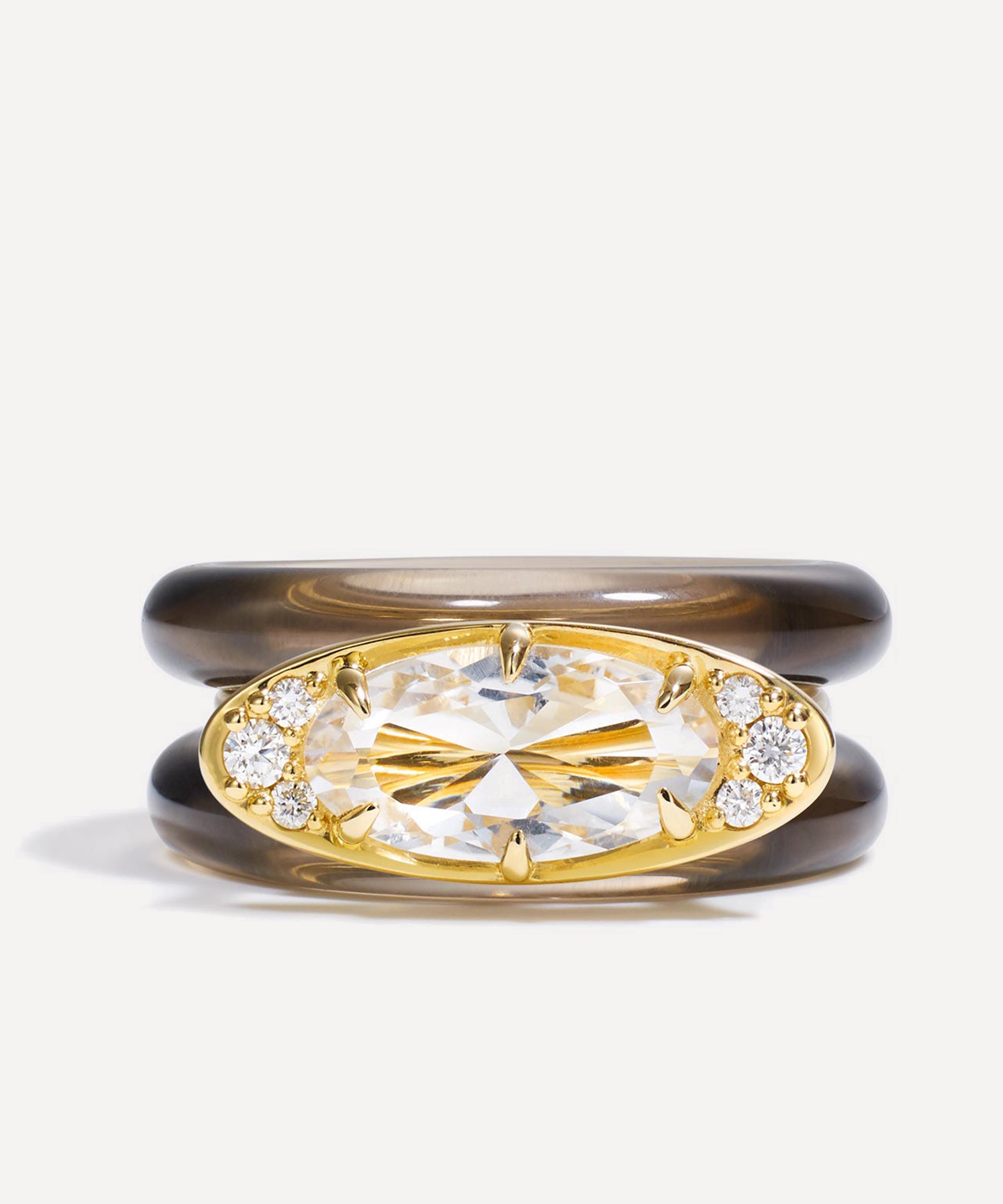 By Pariah - 14ct Gold Ellipse White Topaz Ring Stack