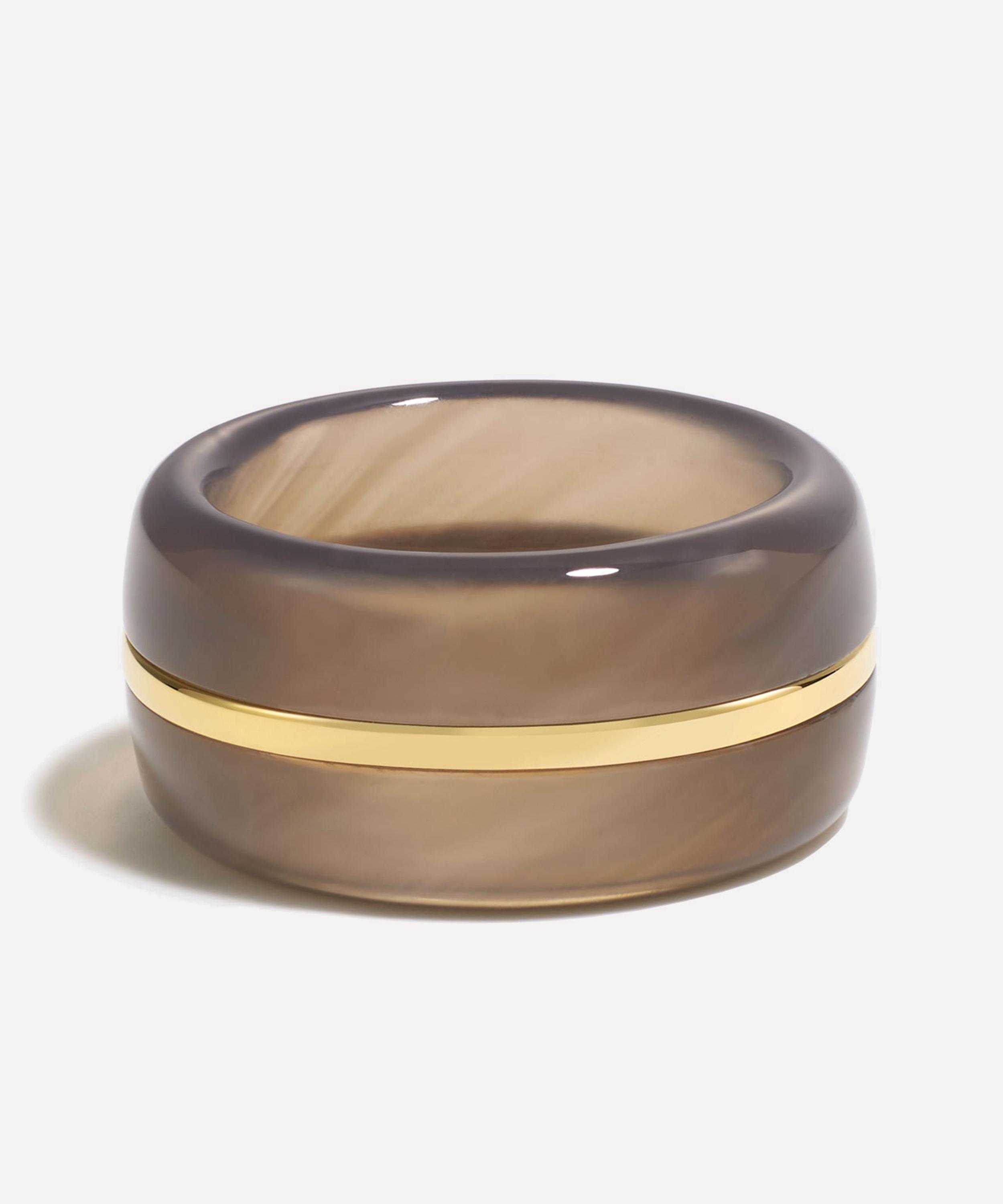 By Pariah - 14ct Gold Essential Wide Grey Agate Ring