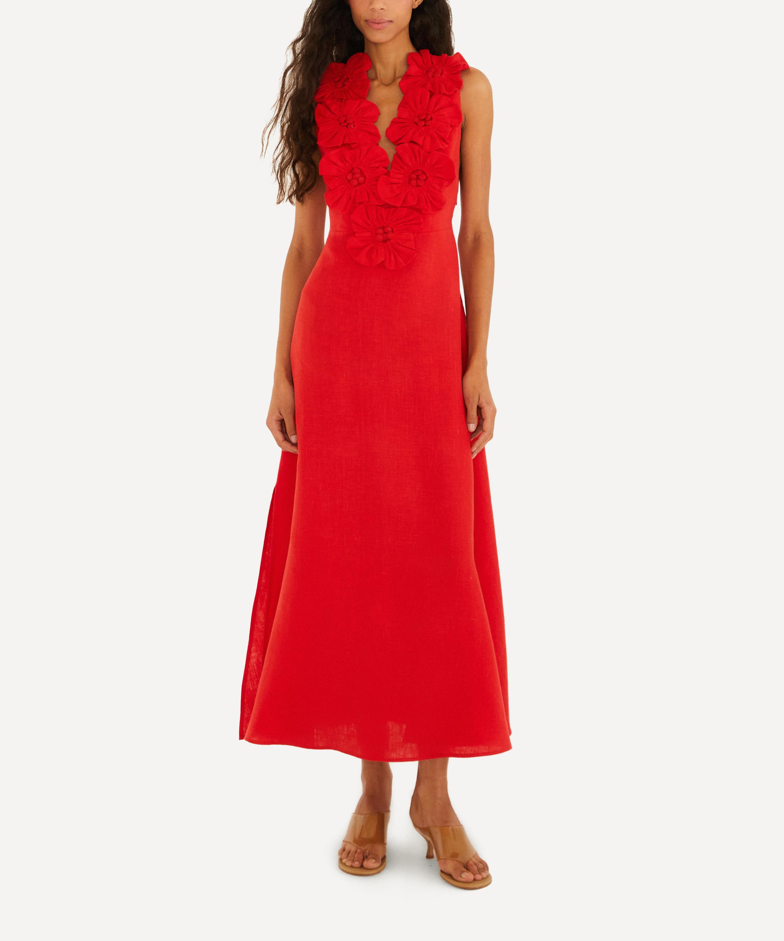 FARM Rio - Red Sleeveless Linen Midi Dress