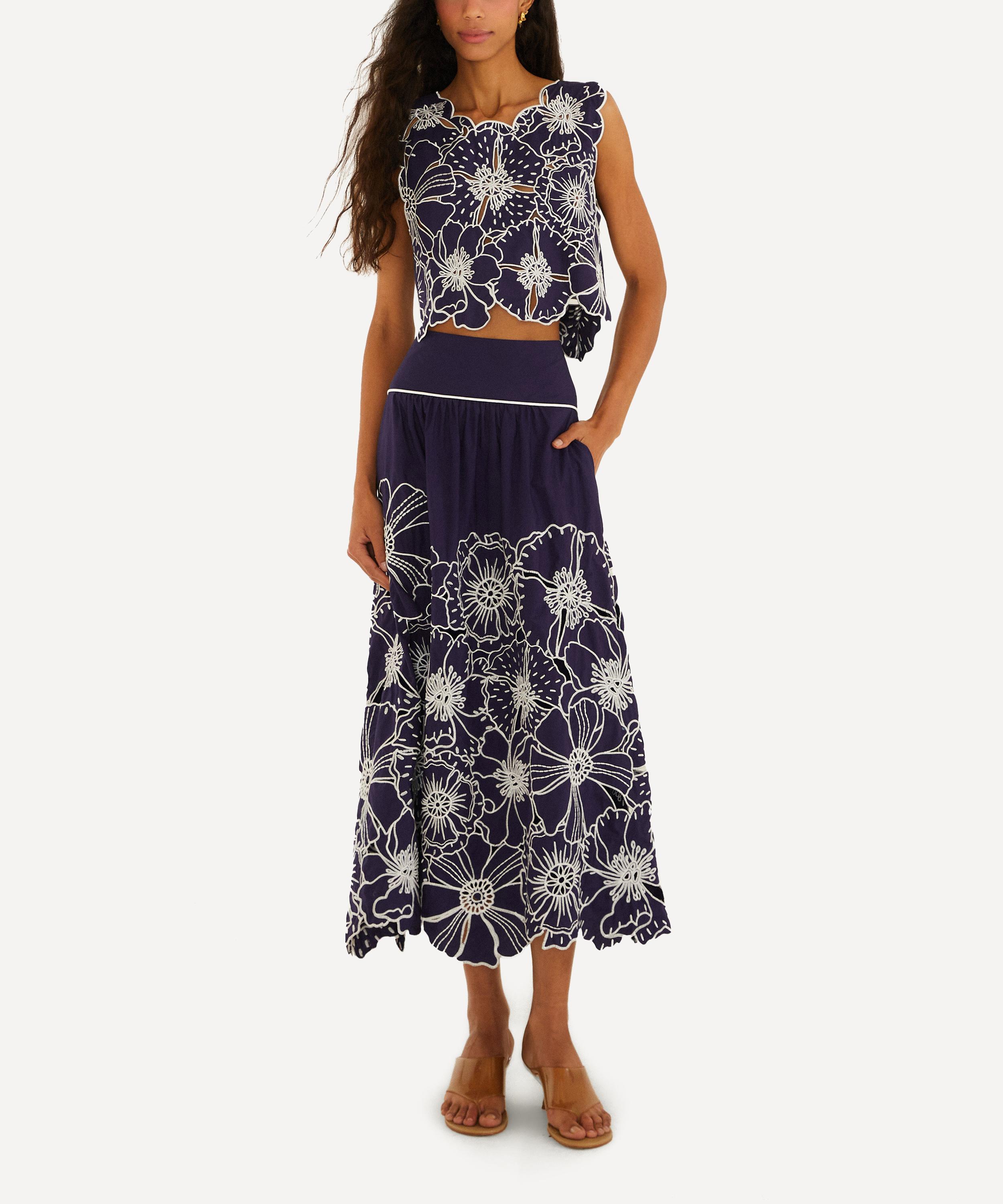 FARM Rio - Blue Flowers Richelieu Cotton Crop Top