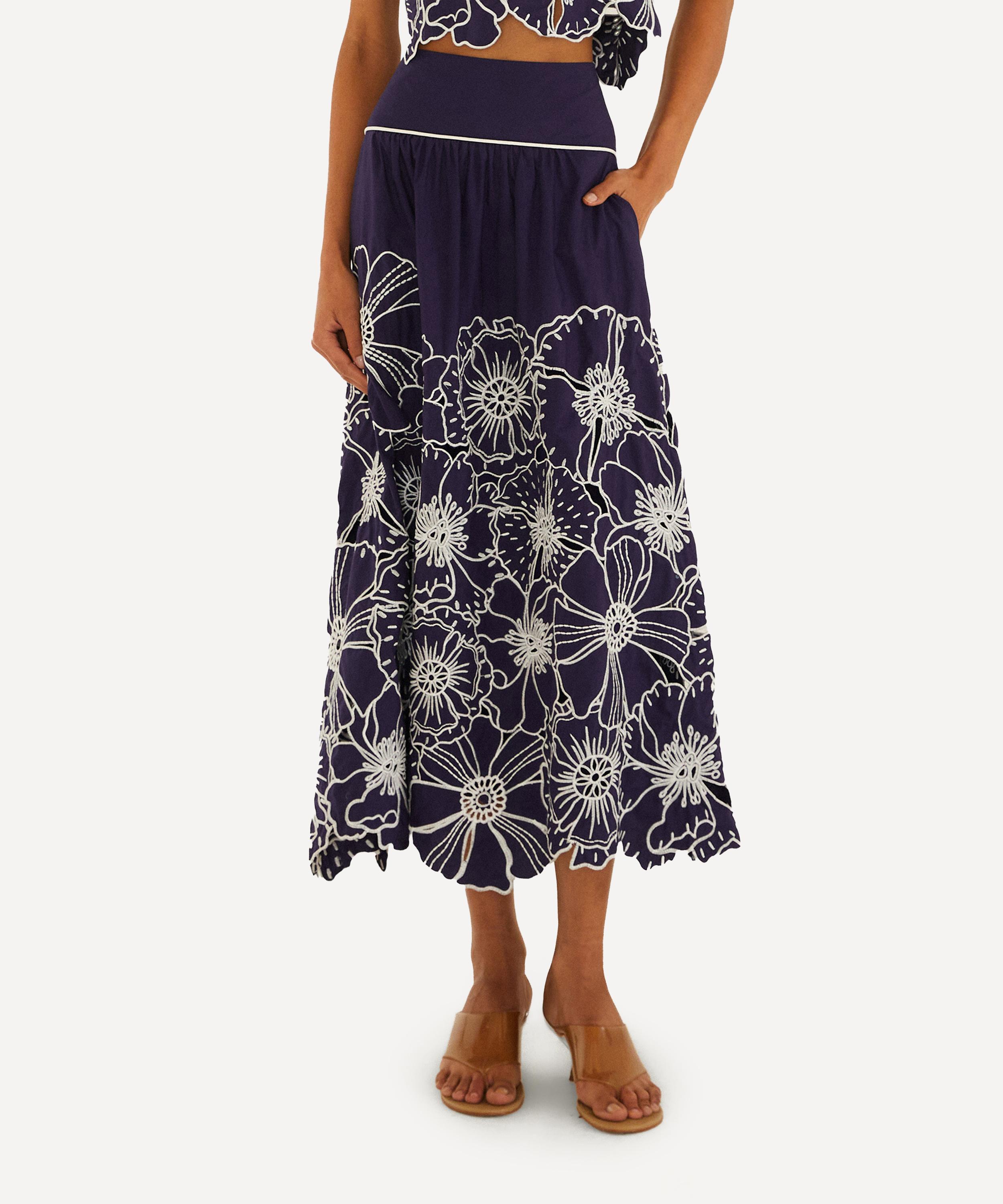 FARM Rio - Blue Flowers Richelieu Cotton Maxi Skirt