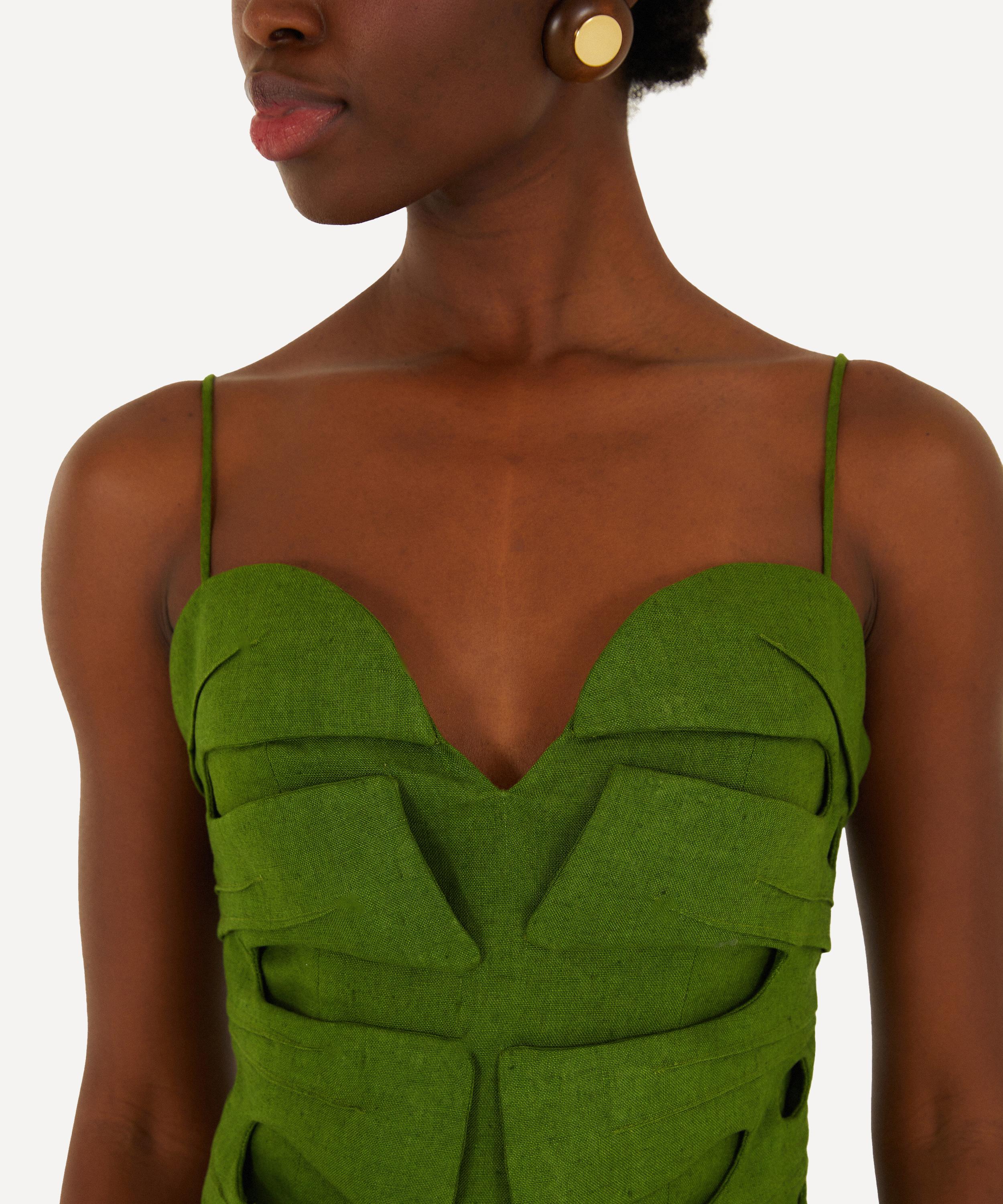 FARM Rio - Green Monstera Leaf Sleeveless Linen Maxi Dress image number 1