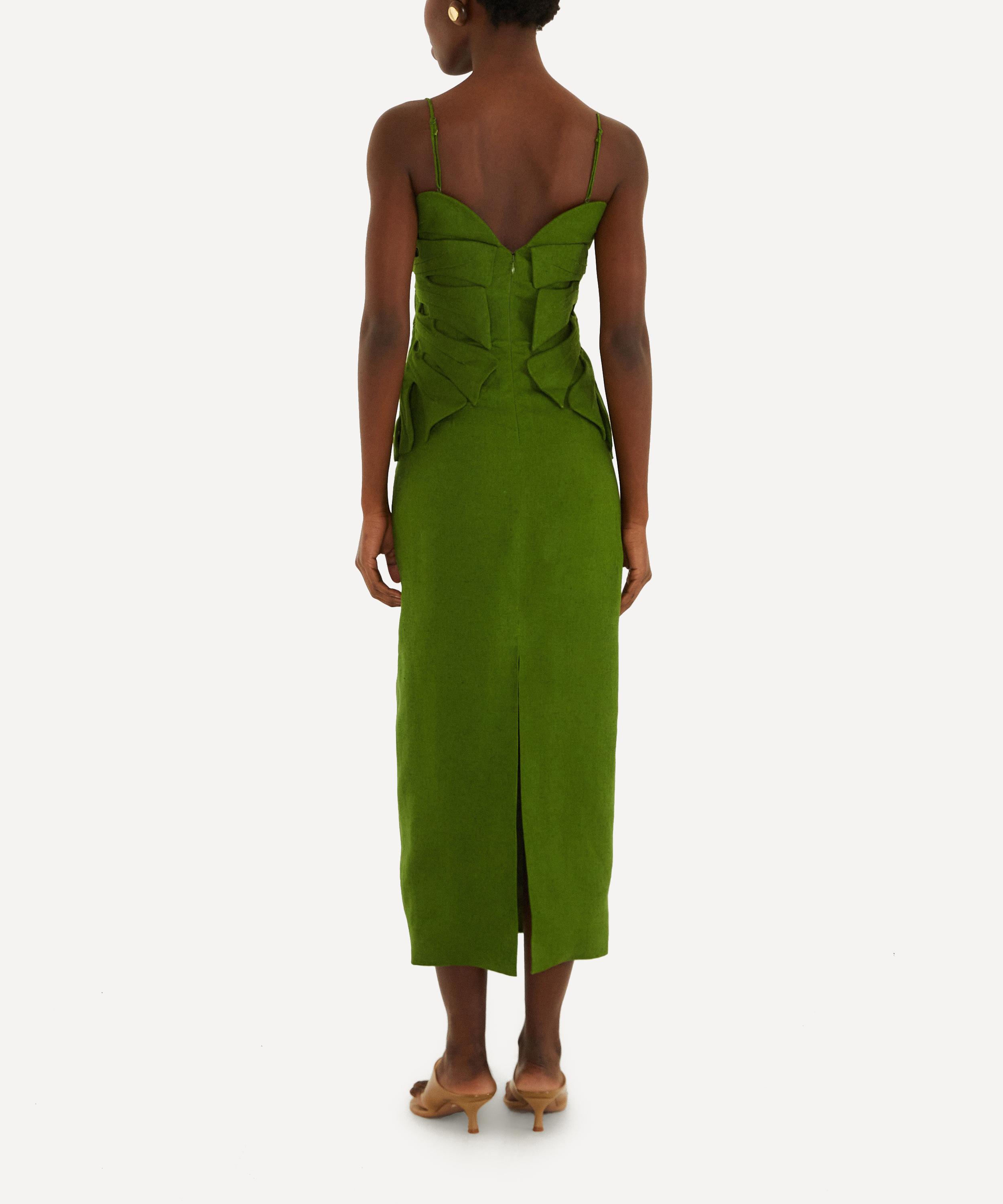 FARM Rio - Green Monstera Leaf Sleeveless Linen Maxi Dress image number 4