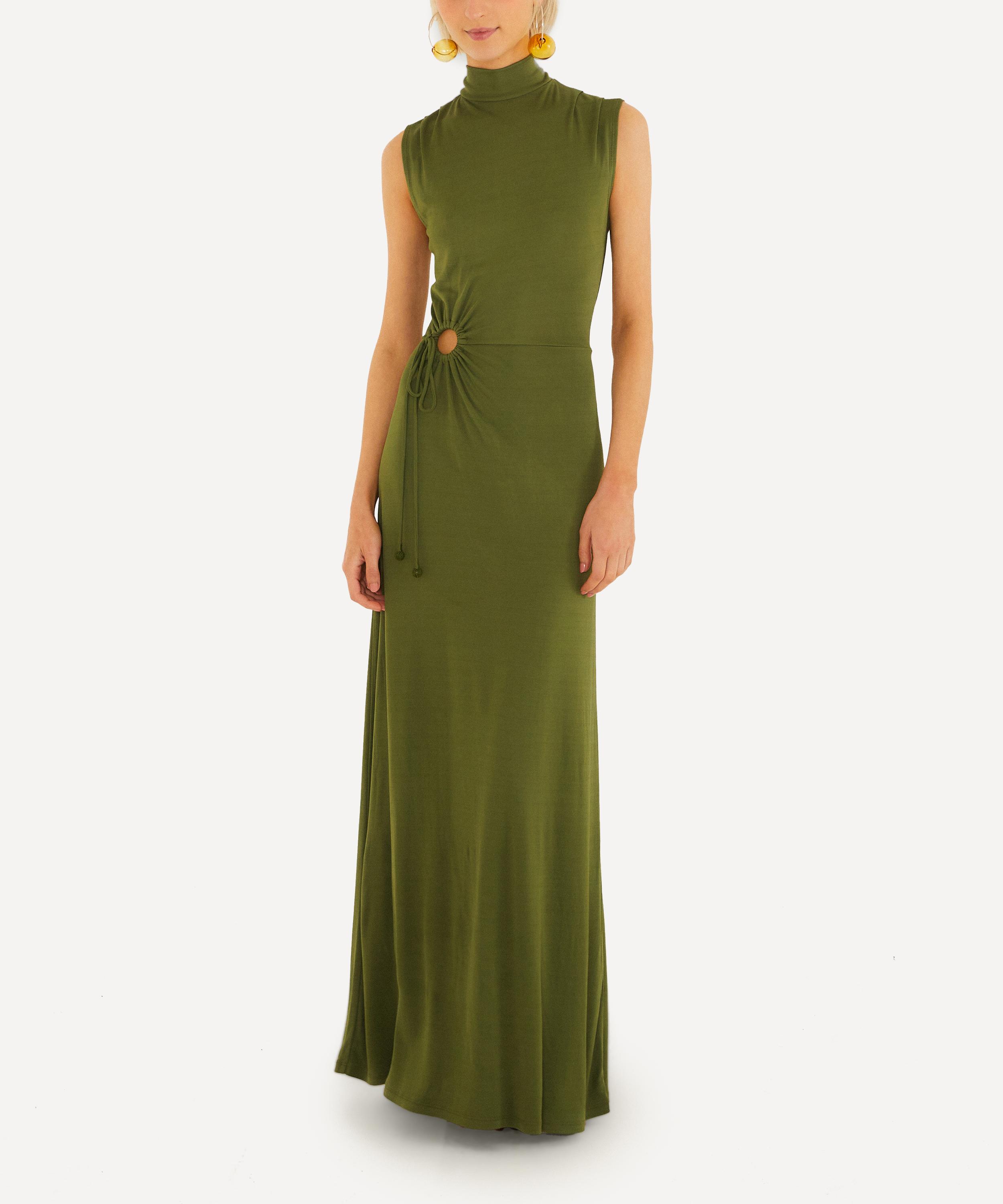 FARM Rio - Dark Green High-Neck Cut-Out Maxi-Dress