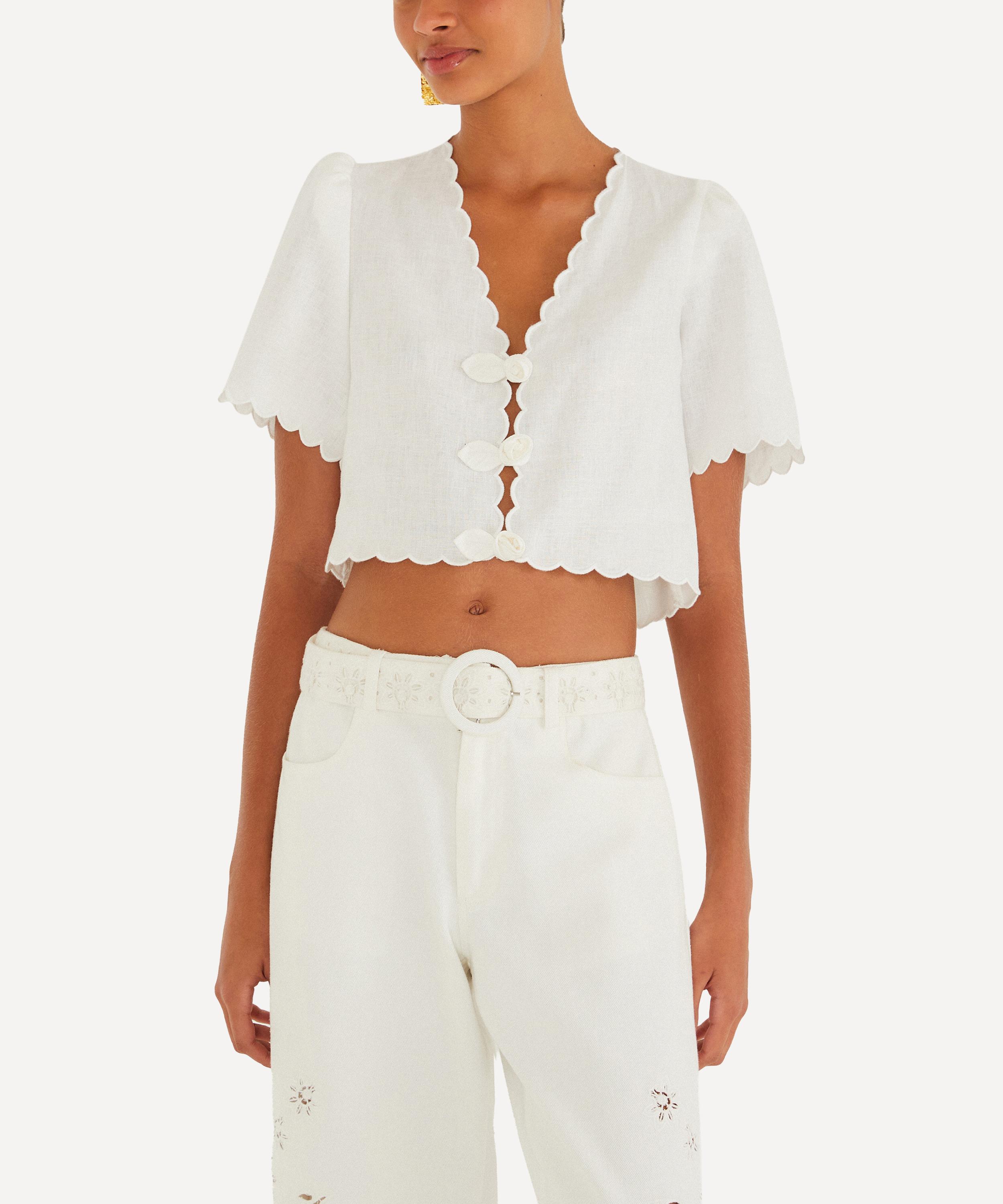 FARM Rio - Off-White Roses Scallop Artisanal Top