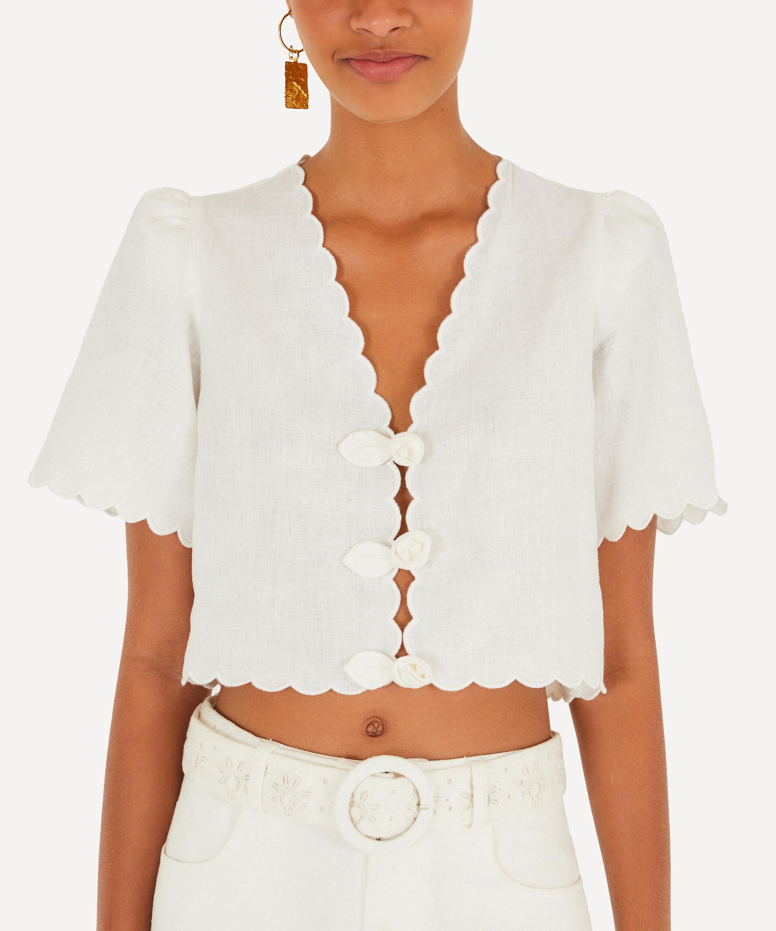 FARM Rio - Off-White Roses Scallop Artisanal Top image number 1