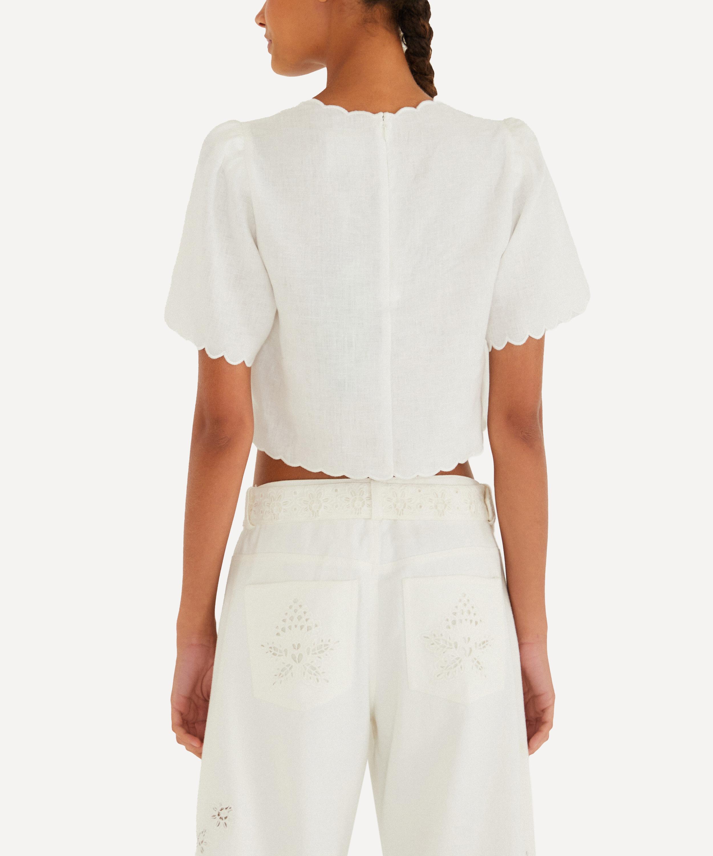 FARM Rio - Off-White Roses Scallop Artisanal Top image number 3