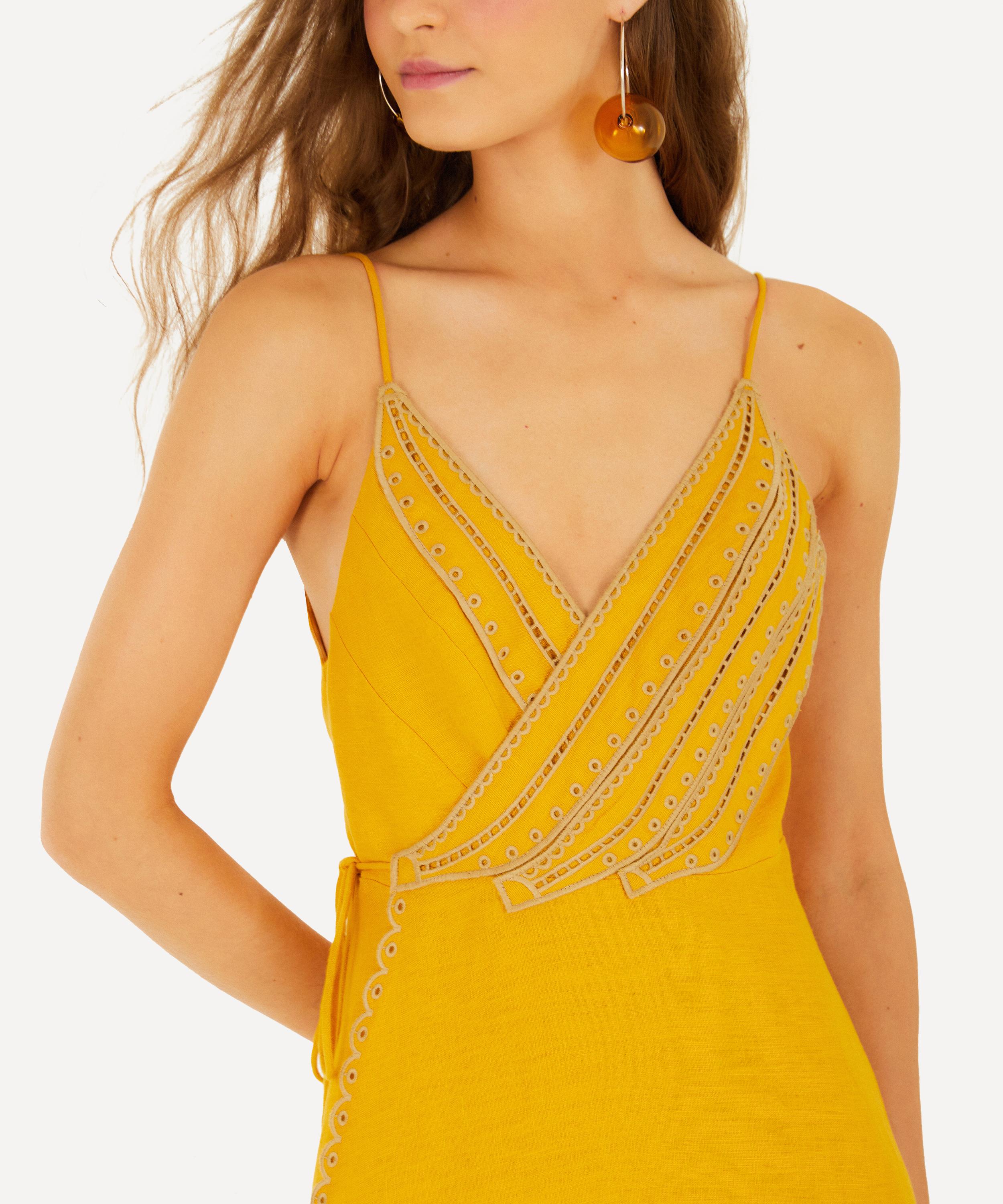 FARM Rio - Yellow Bananas Linen Maxi Wrap Dress image number 1