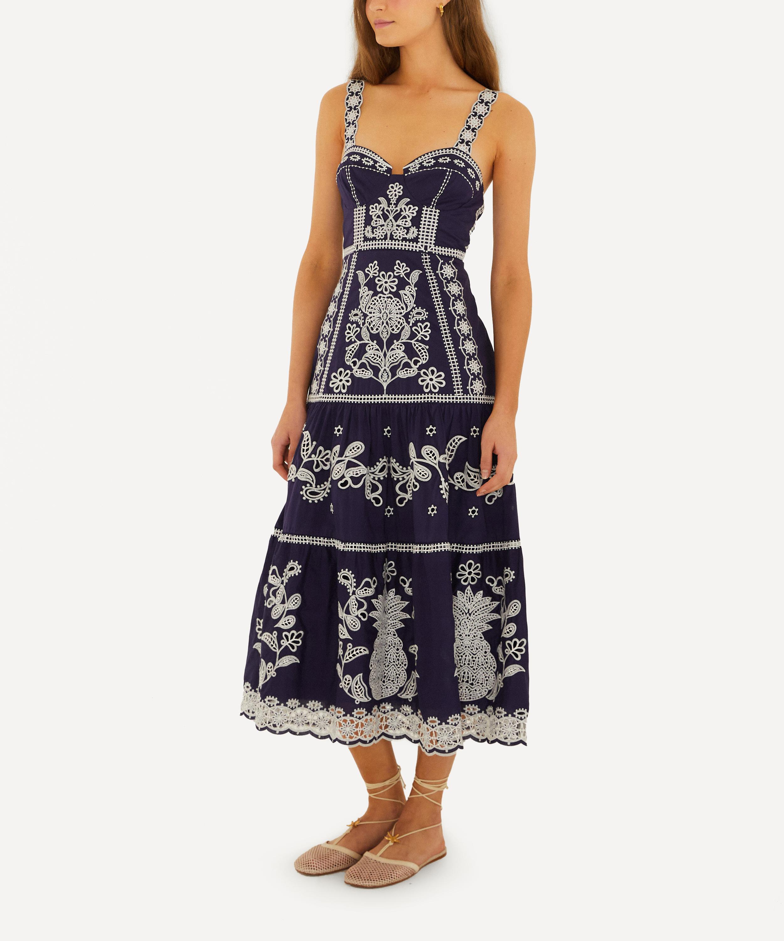 FARM Rio - Blue Richelieu Embroidered Cotton Midi Dress image number 2