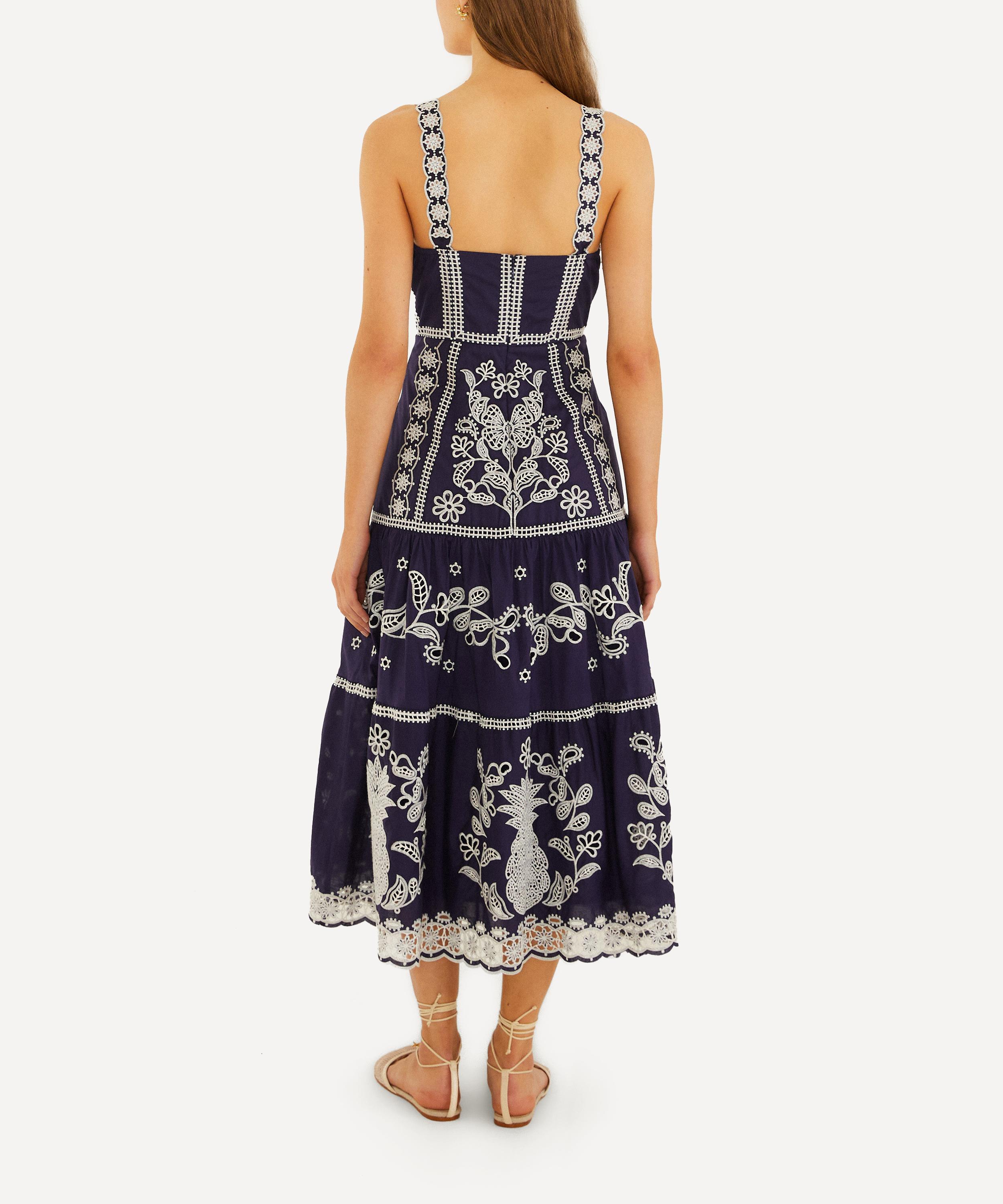 FARM Rio - Blue Richelieu Embroidered Cotton Midi Dress image number 3