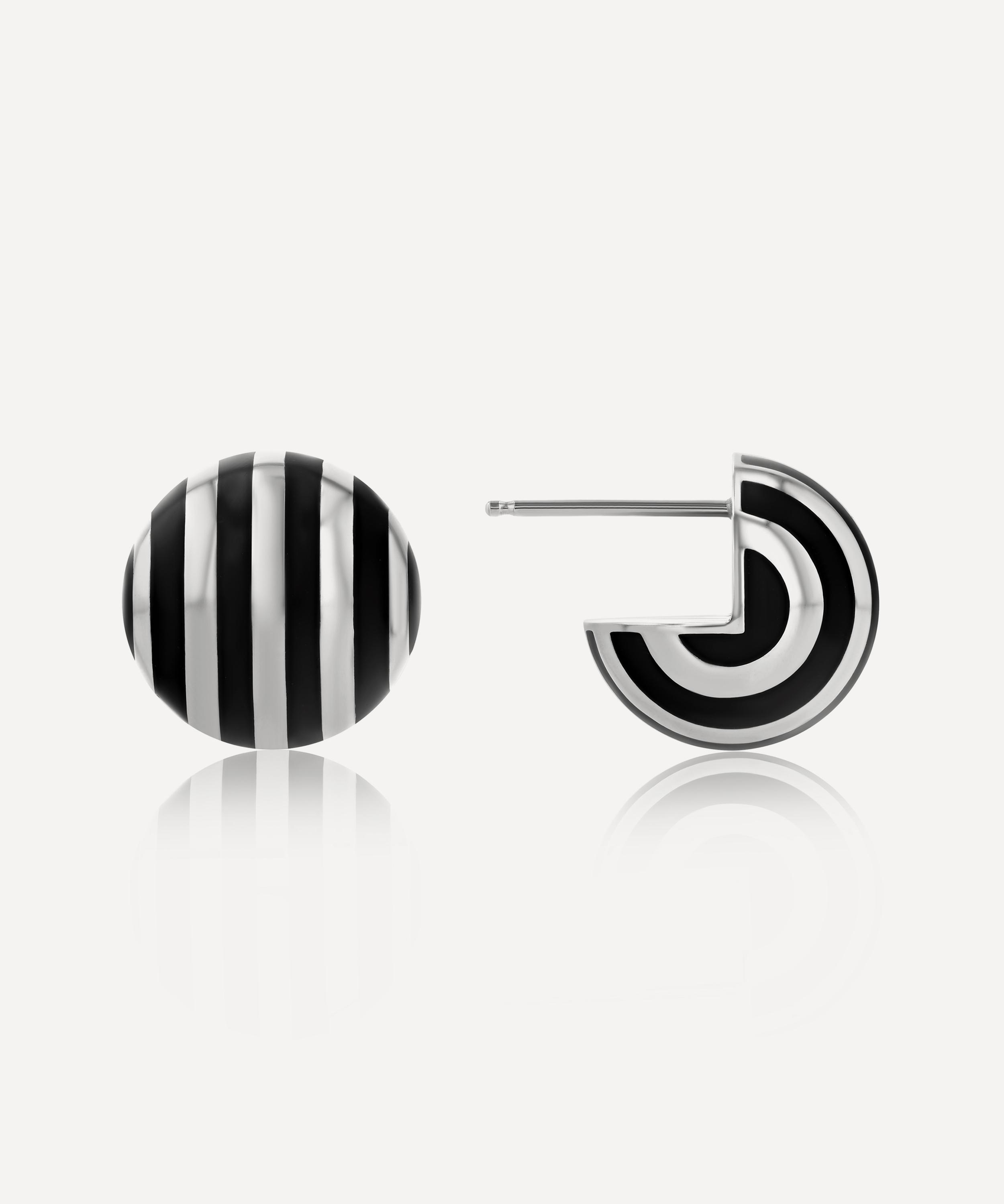 Rachel Quinn - Sterling Silver Striped Ball Button Huggie Hoop Earrings