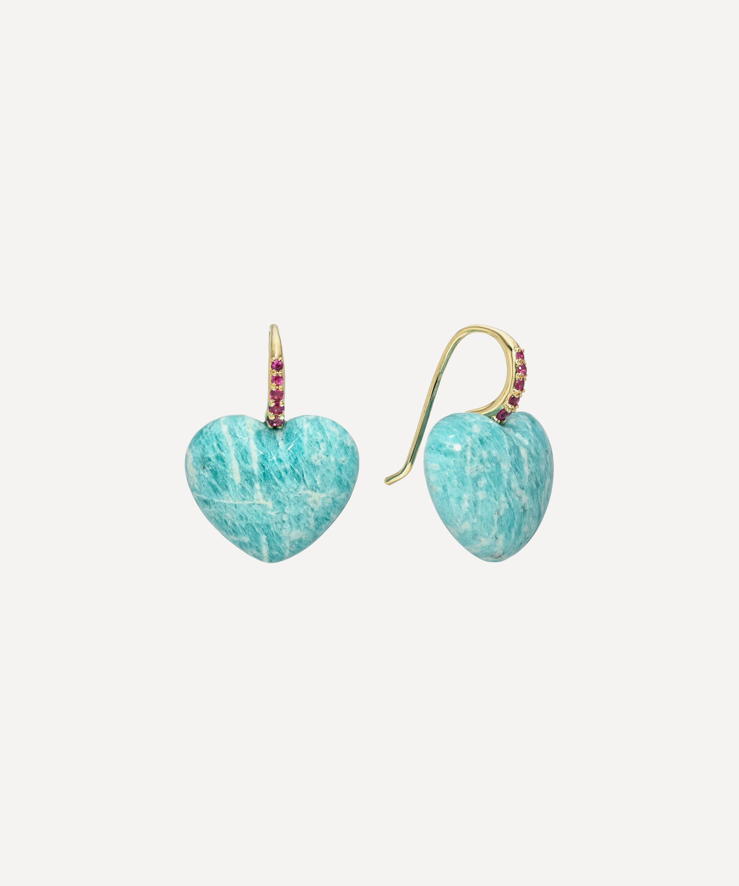 Rachel Quinn - 14ct Gold Amazonite Heart Dollop Drop Earrings