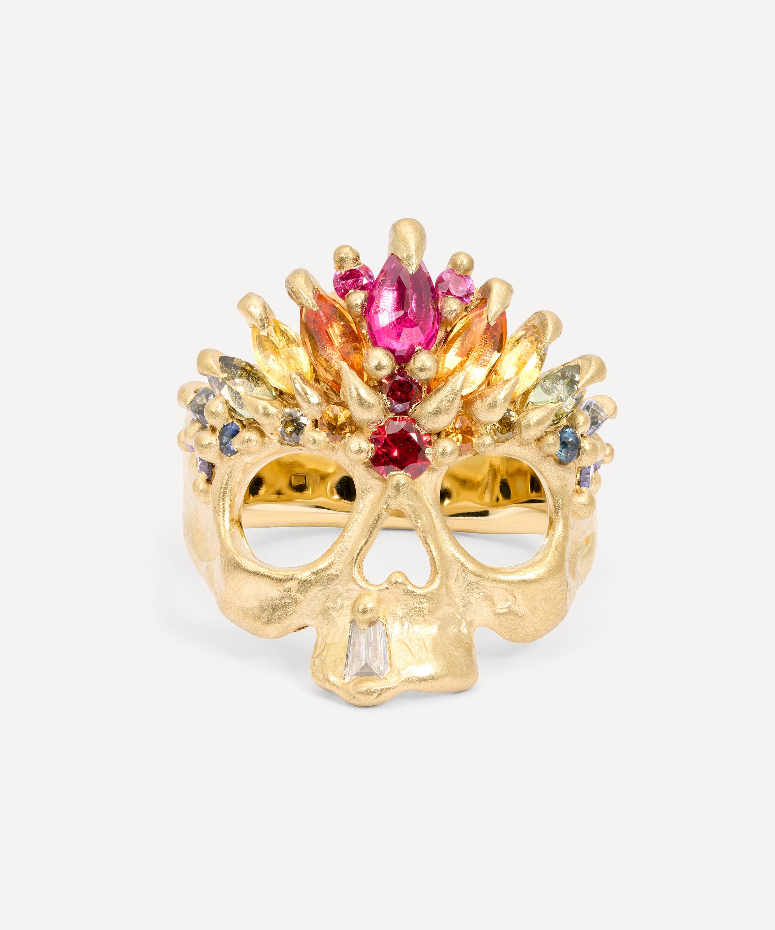 Polly Wales - 18ct Gold Extra Small Rainbow Titania Skull Ring