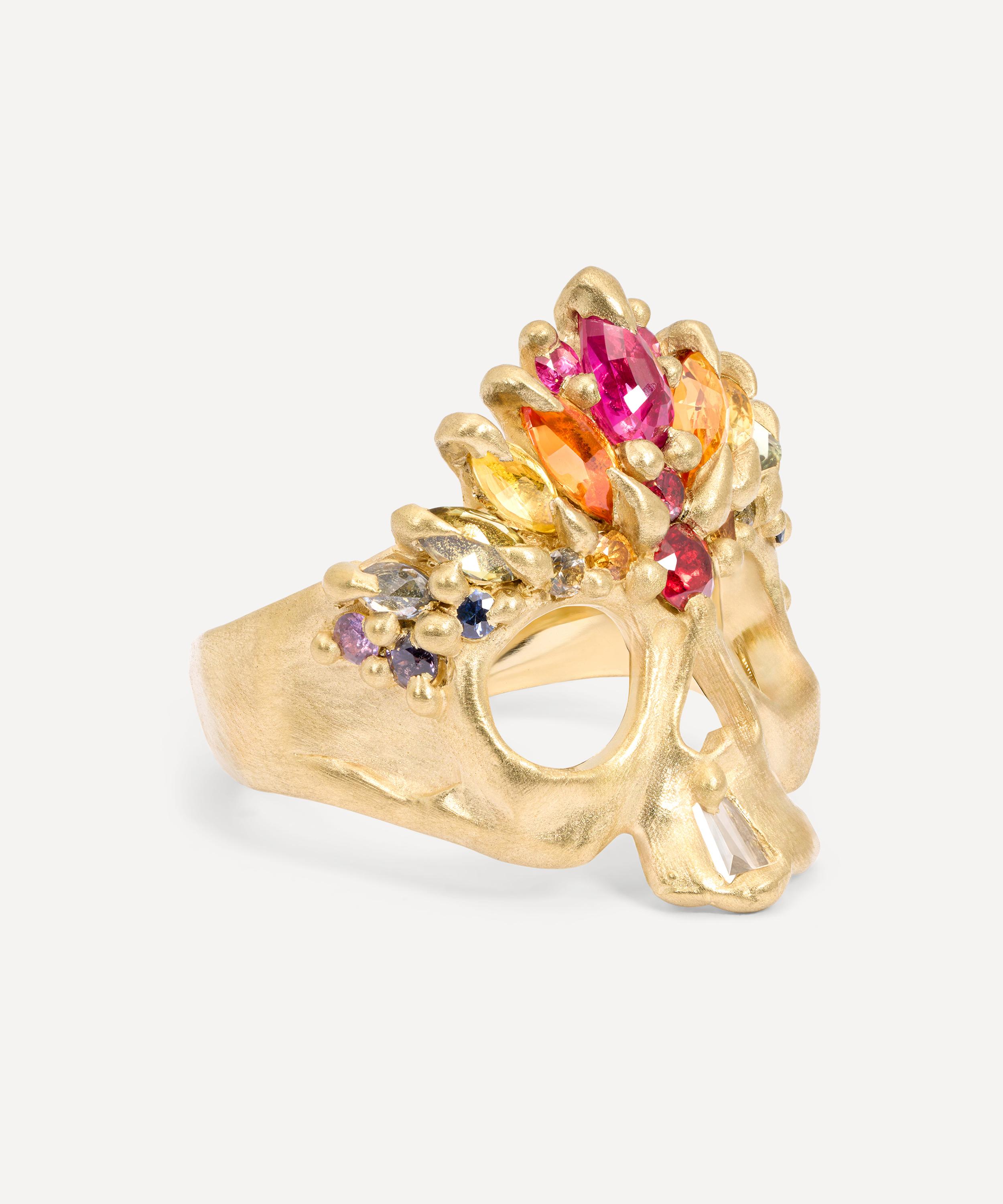 Polly Wales - 18ct Gold Extra Small Rainbow Titania Skull Ring image number 1
