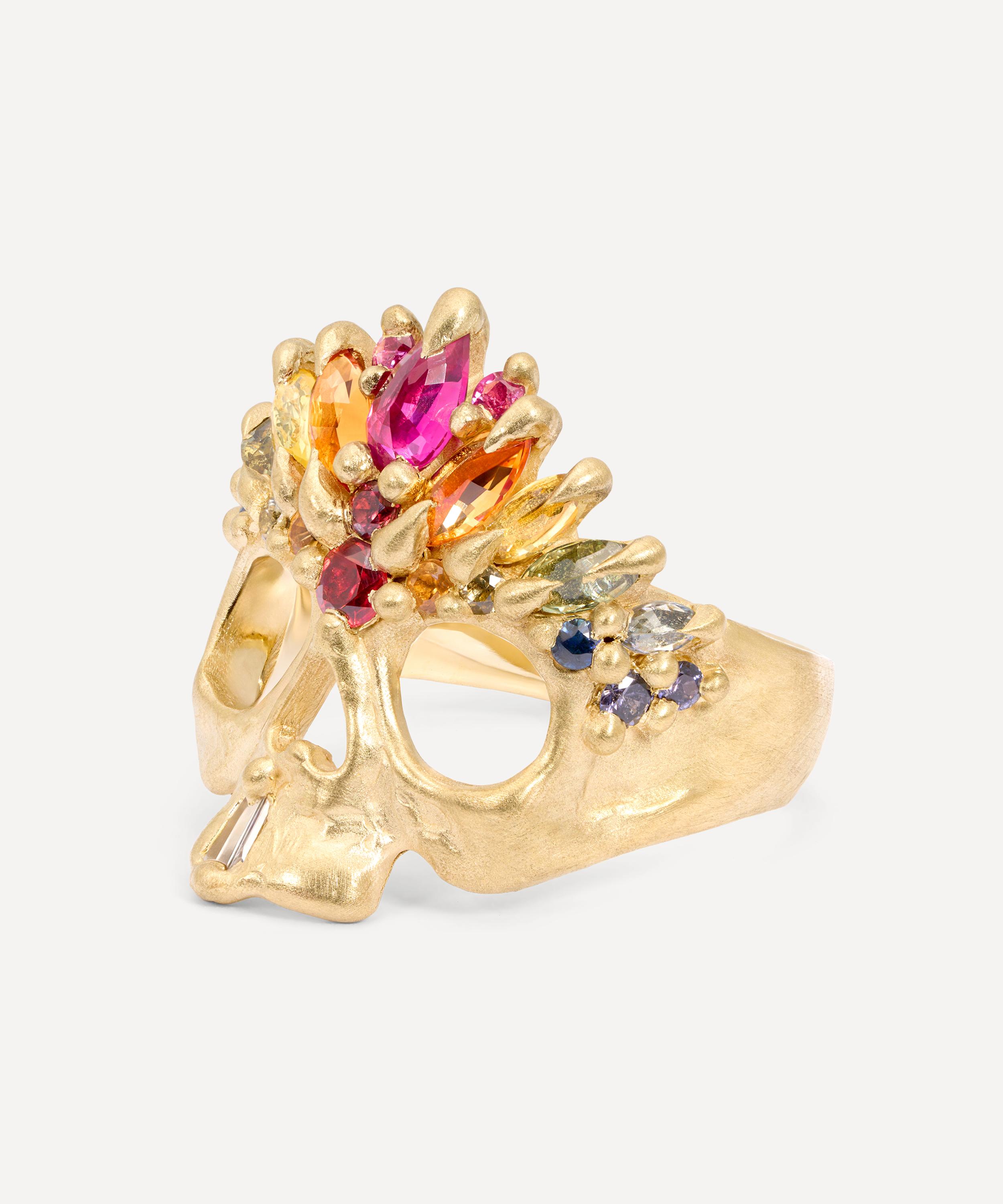 Polly Wales - 18ct Gold Extra Small Rainbow Titania Skull Ring image number 2