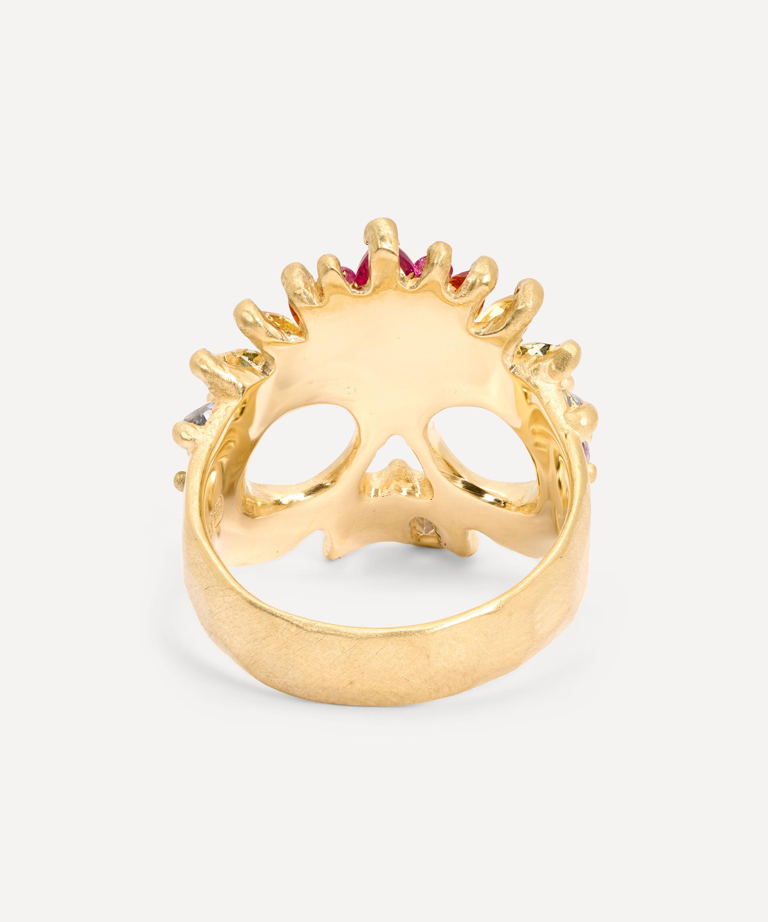 Polly Wales - 18ct Gold Extra Small Rainbow Titania Skull Ring image number 3