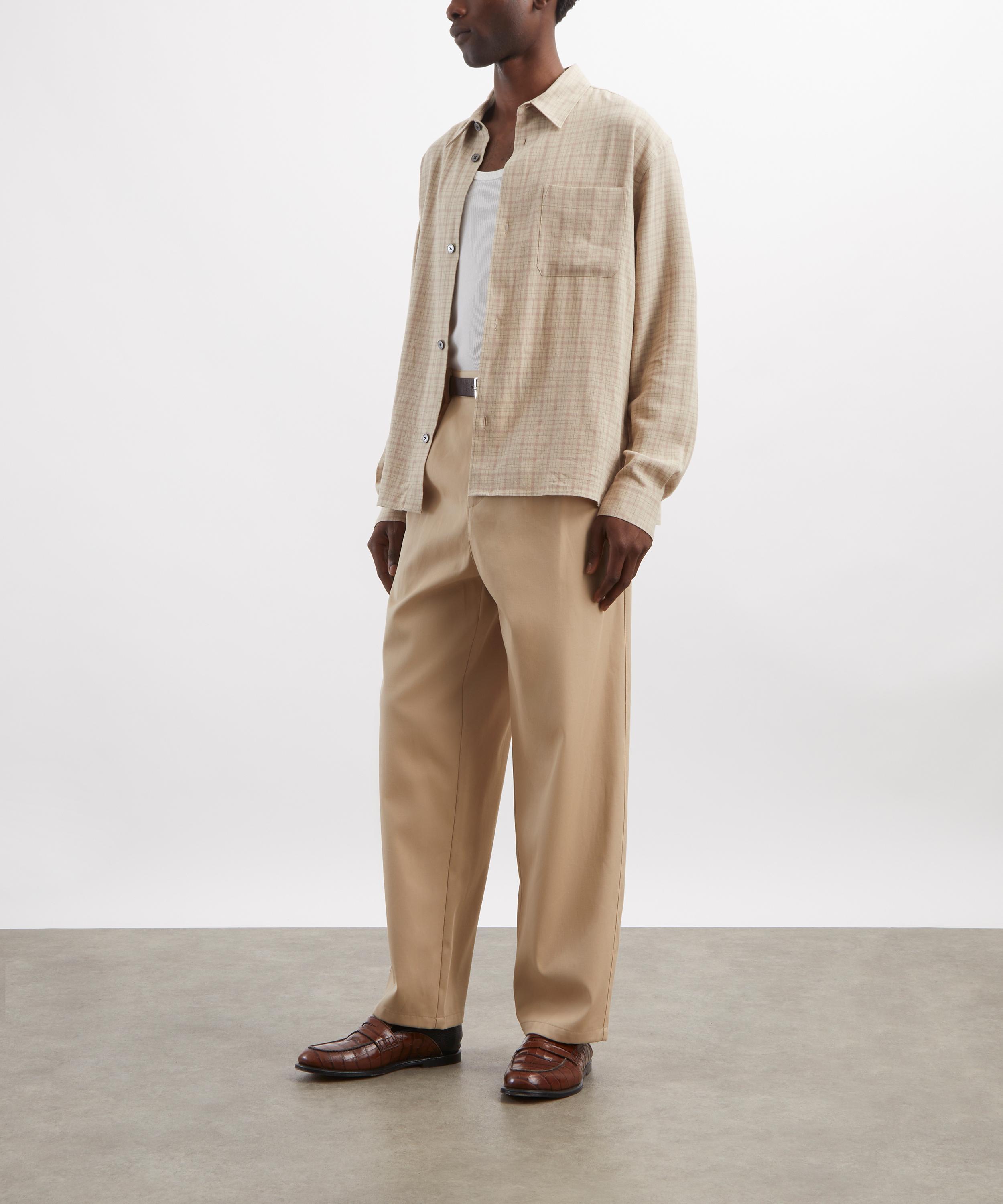 Frame - Linen-Blend Beige Plaid Shirt image number 1