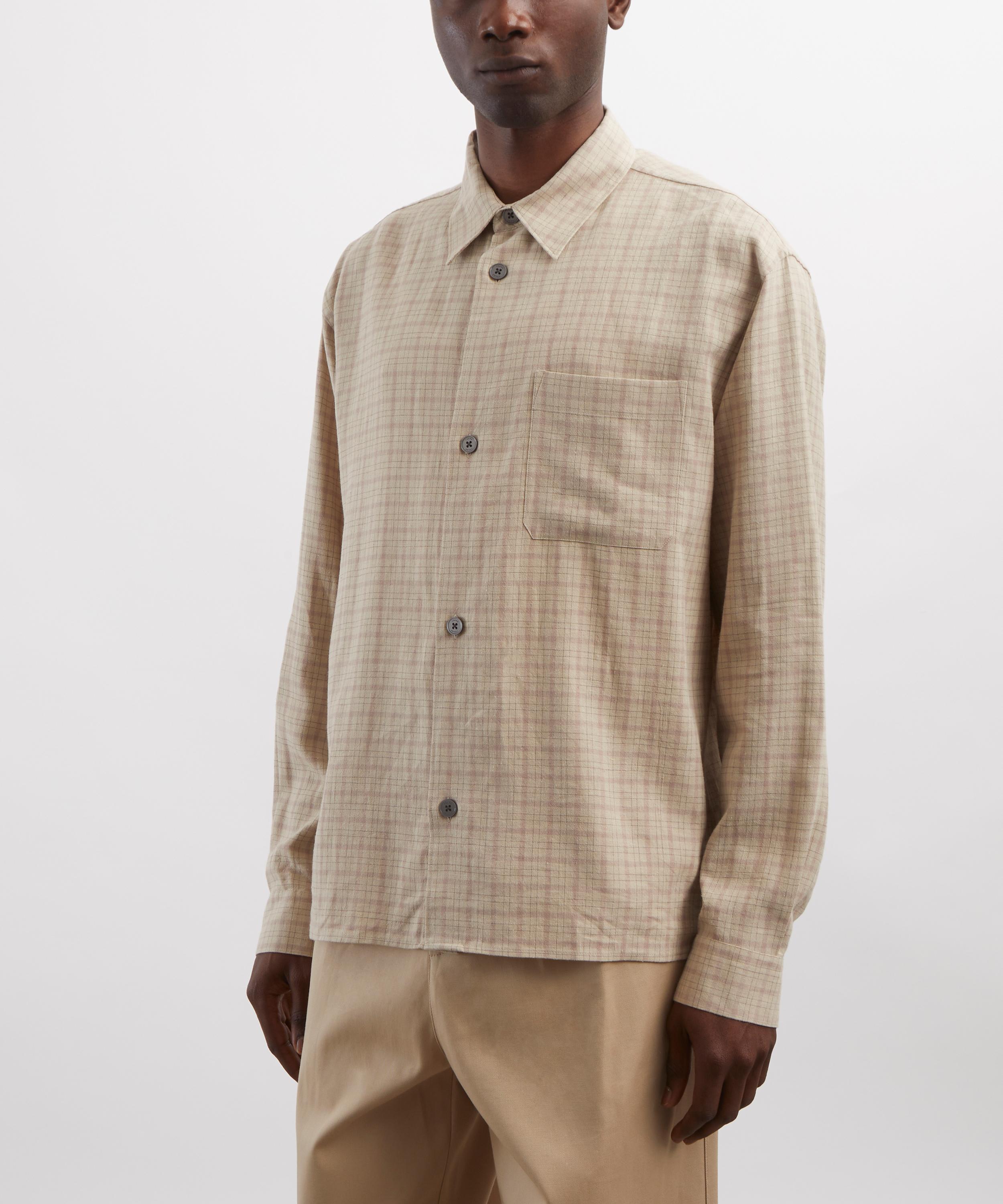 Frame - Linen-Blend Beige Plaid Shirt image number 2