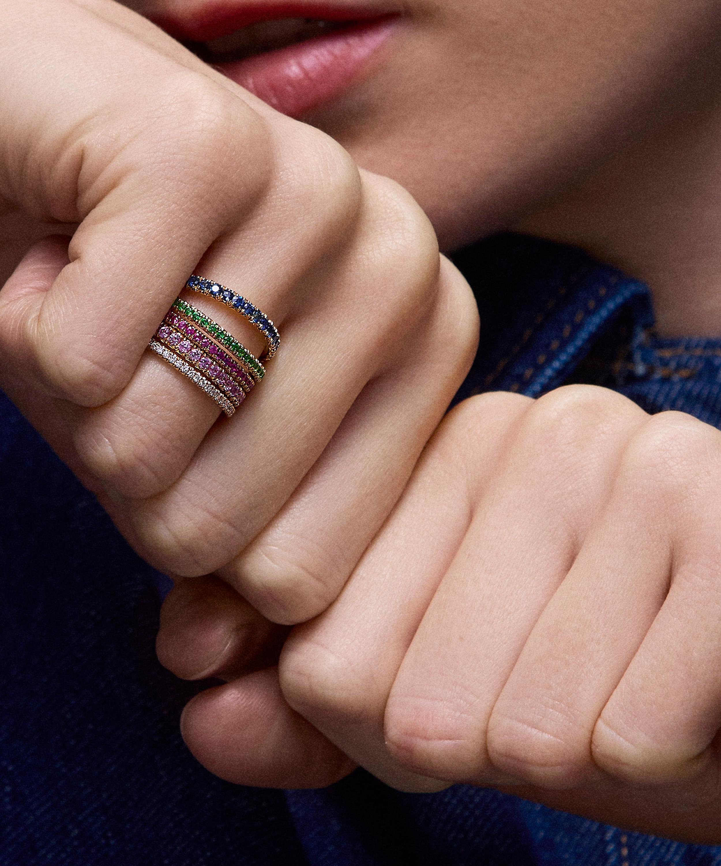 Dinny Hall - 9ct Gold Minnow Three Quarter Medium Pink Sapphire Eternity Ring image number 6