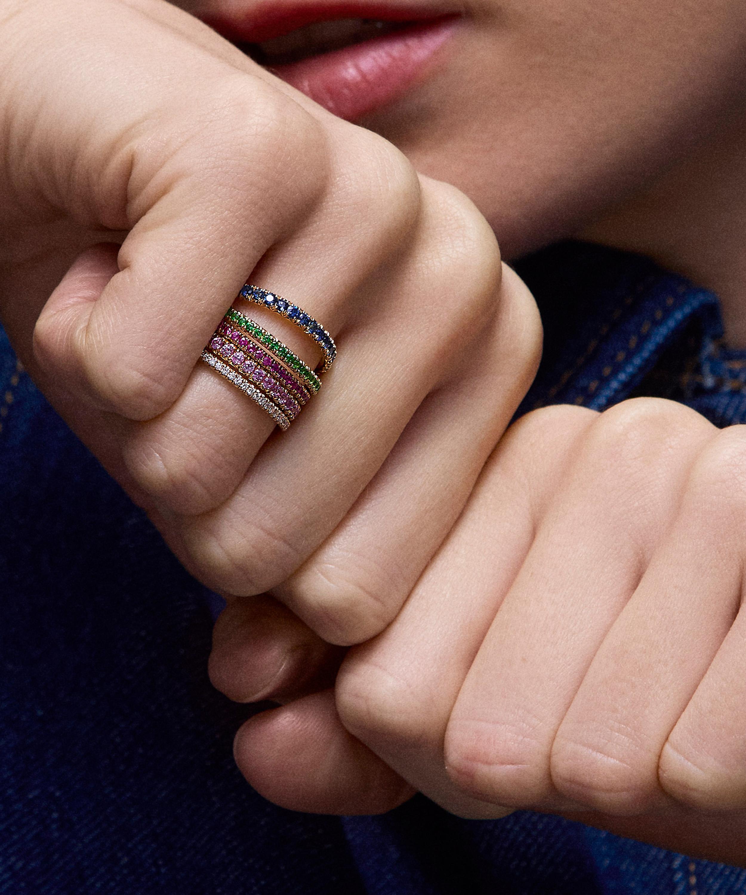 Dinny Hall - 9ct Gold Minnow Three Quarter Small Rubellite Tourmaline Eternity Ring image number 7