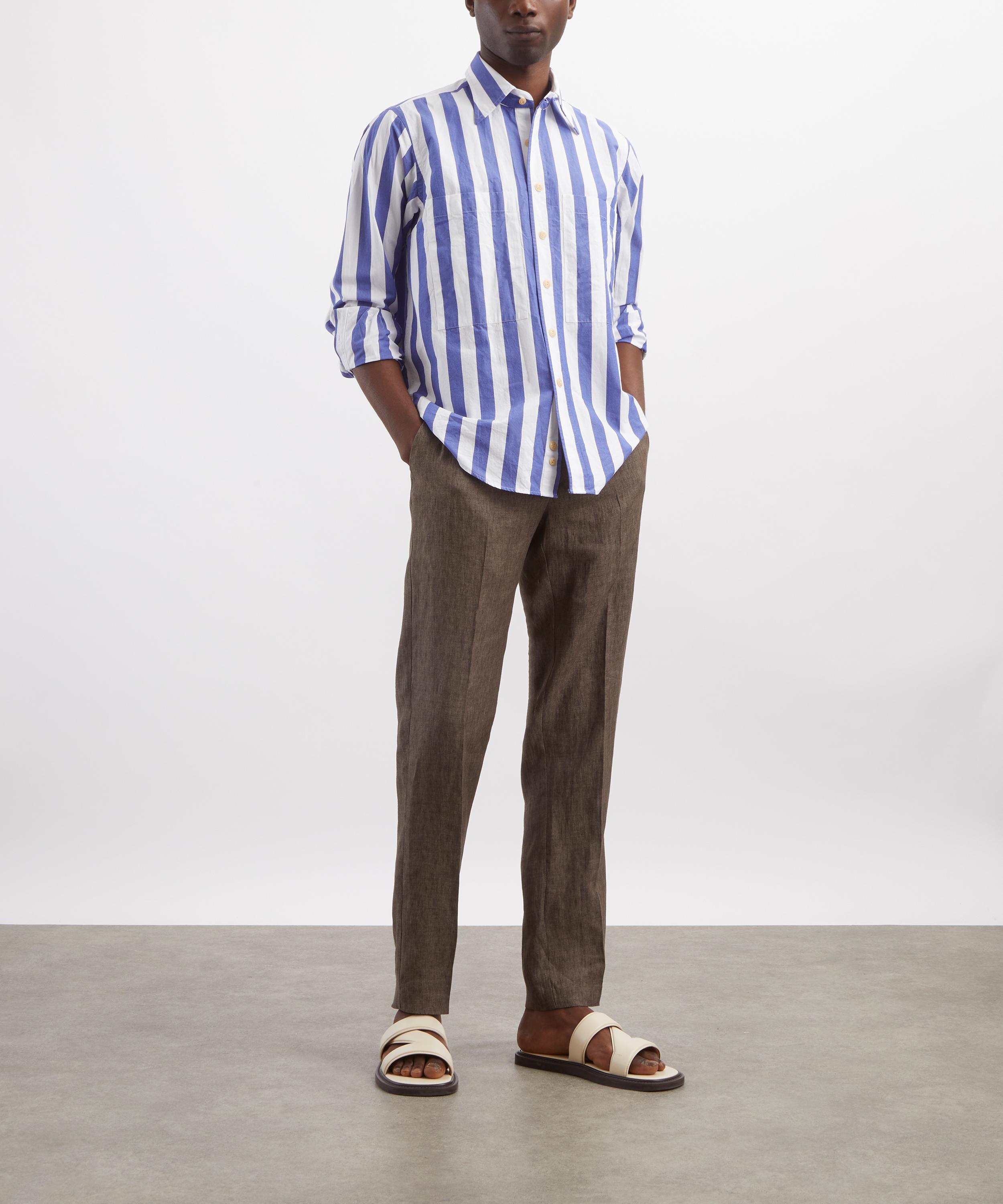 Drakes - Blue-White Awning Stripe Cotton Shirt image number 1