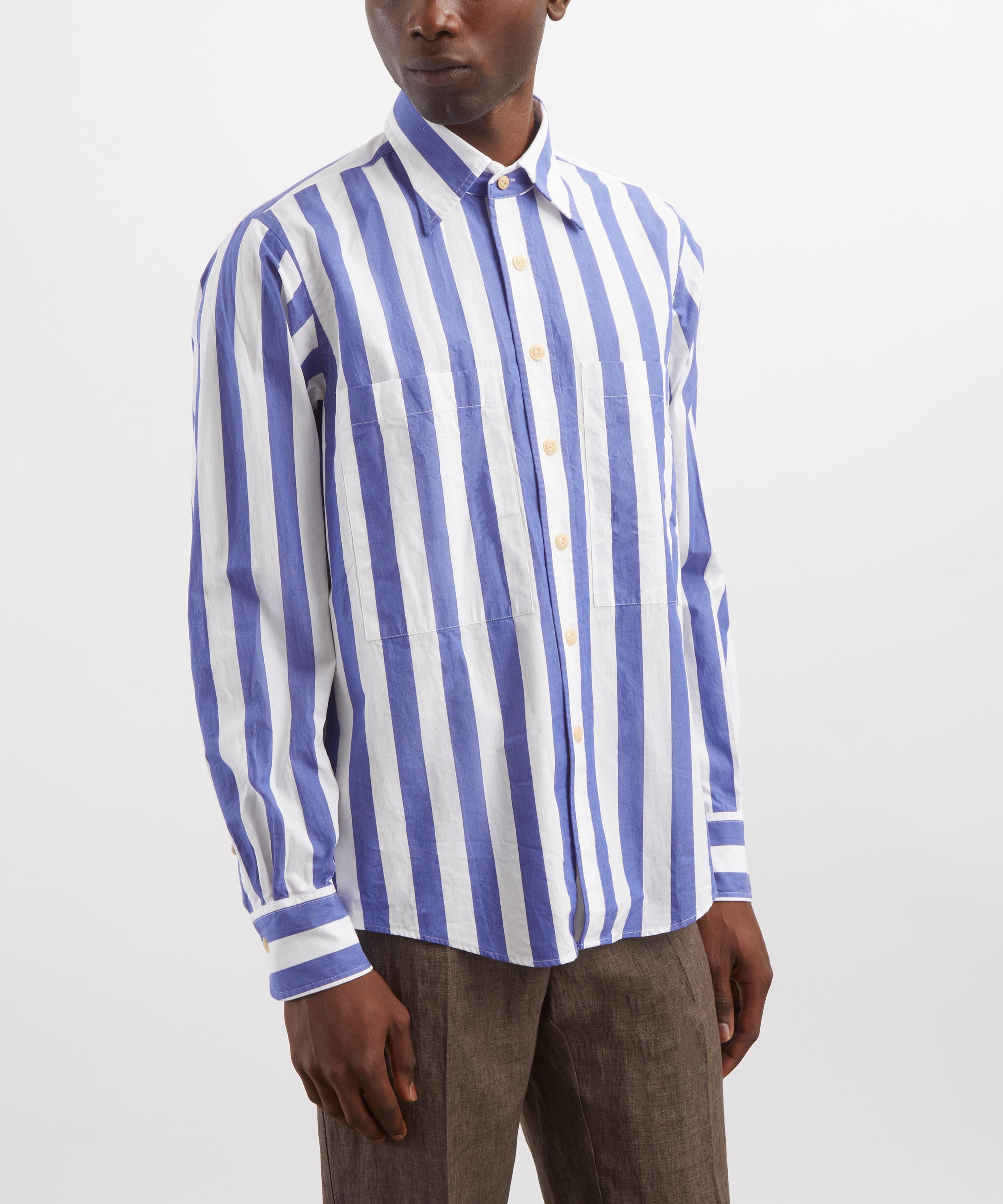 Drakes - Blue-White Awning Stripe Cotton Shirt image number 2